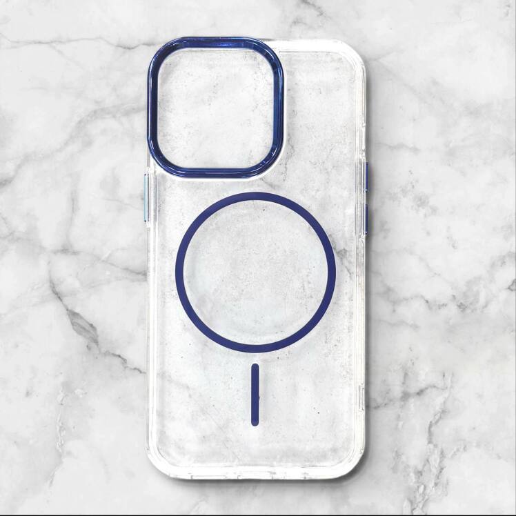  قاب ایفونiPhone13pro شفاف با لبه فلزی براق رنگ سورمه ای – یونیک کیس 