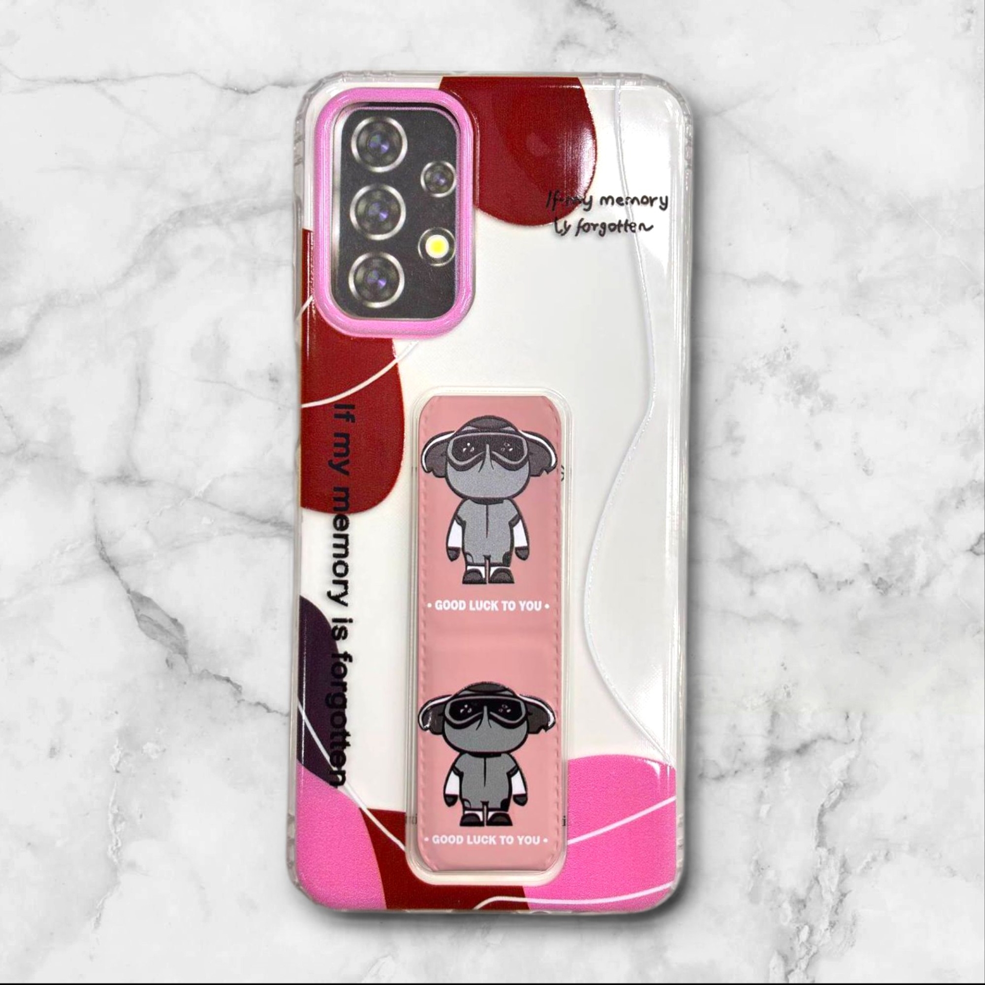  قاب طرح دار سامسونگsamsunga13 استندی شفاف GOODLUCK رنگ صورتی – یونیک کیس 