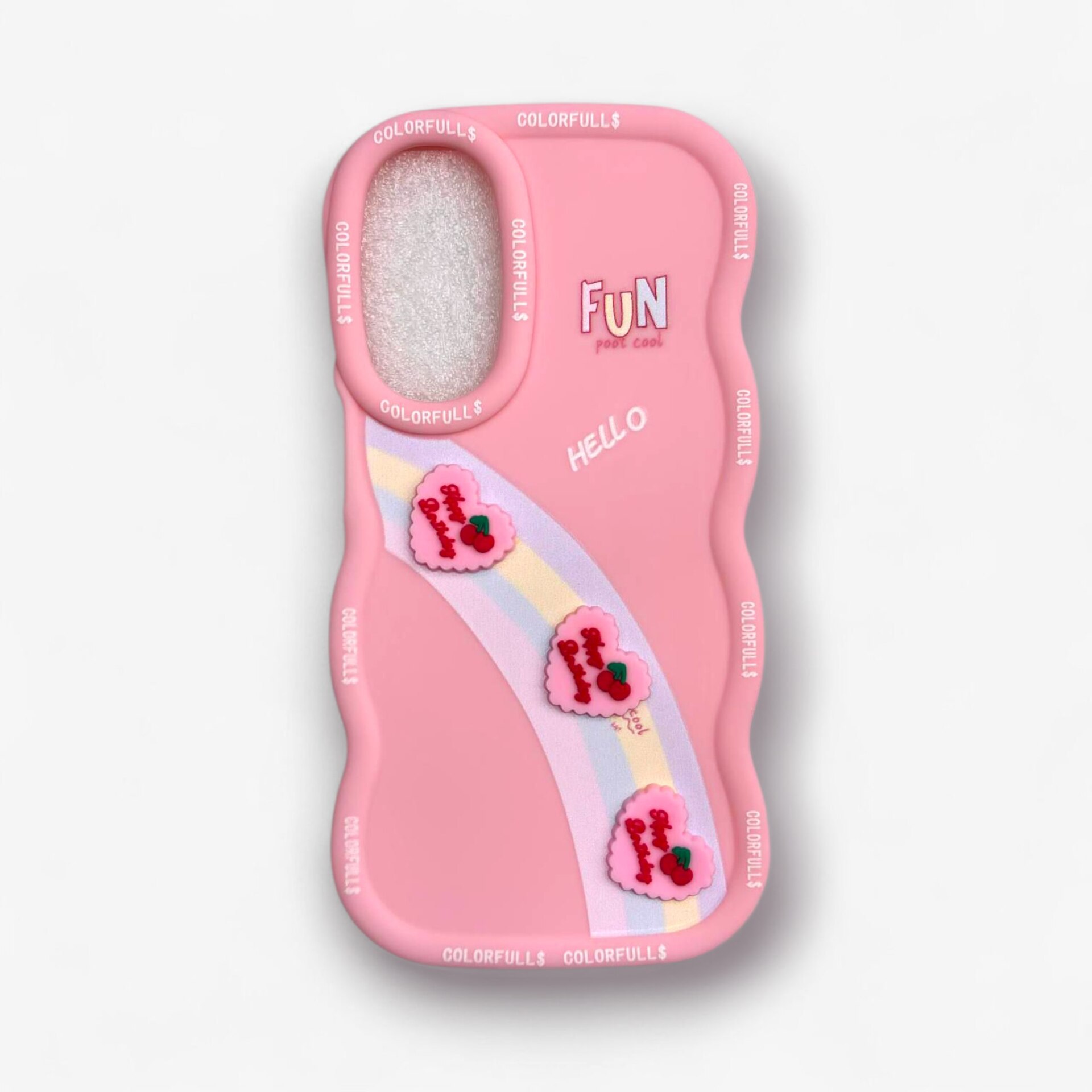  قاب طرح دار سامسونگsamsunga25 برجسته طرح میوه و رنگین‌کمان رنگ صورتی – یونیک کیس 