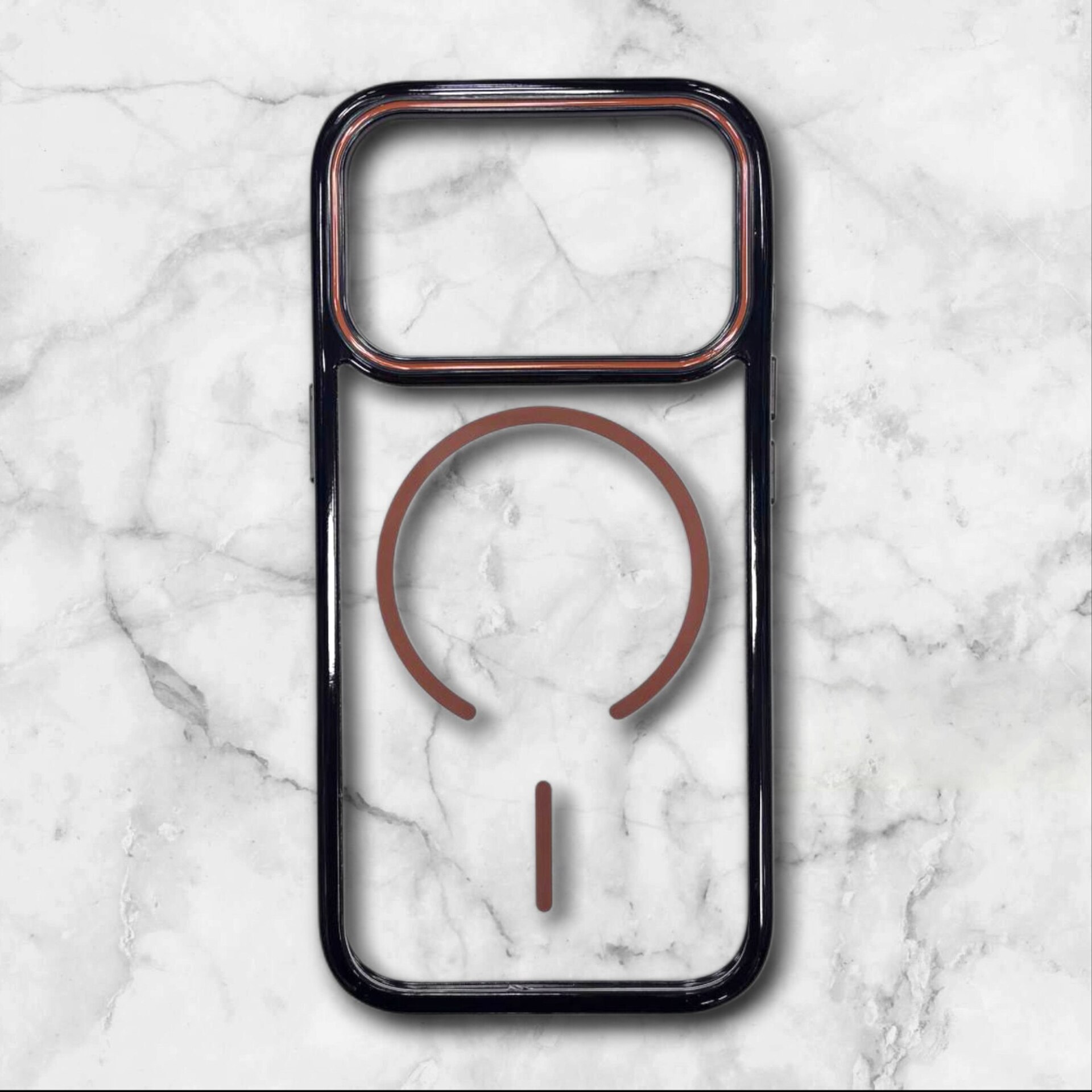  قاب شفاف iphone17pro مگ‌سیف با حلقه و فریم رنگی رنگ قهوه ای – یونیک کیس 