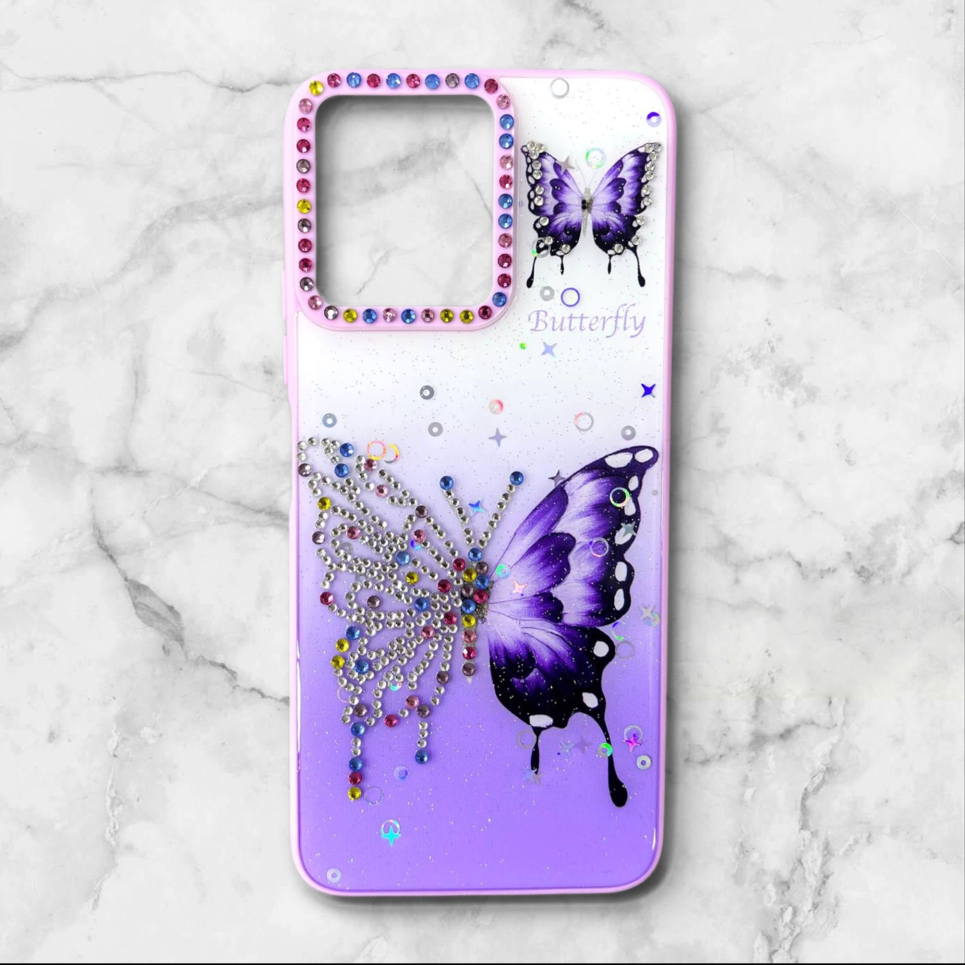 قاب طرح دار شیائومیredmi12 قاب پروانه نگیندار BUTTERFLY رنگ بنفش – یونیک کیس