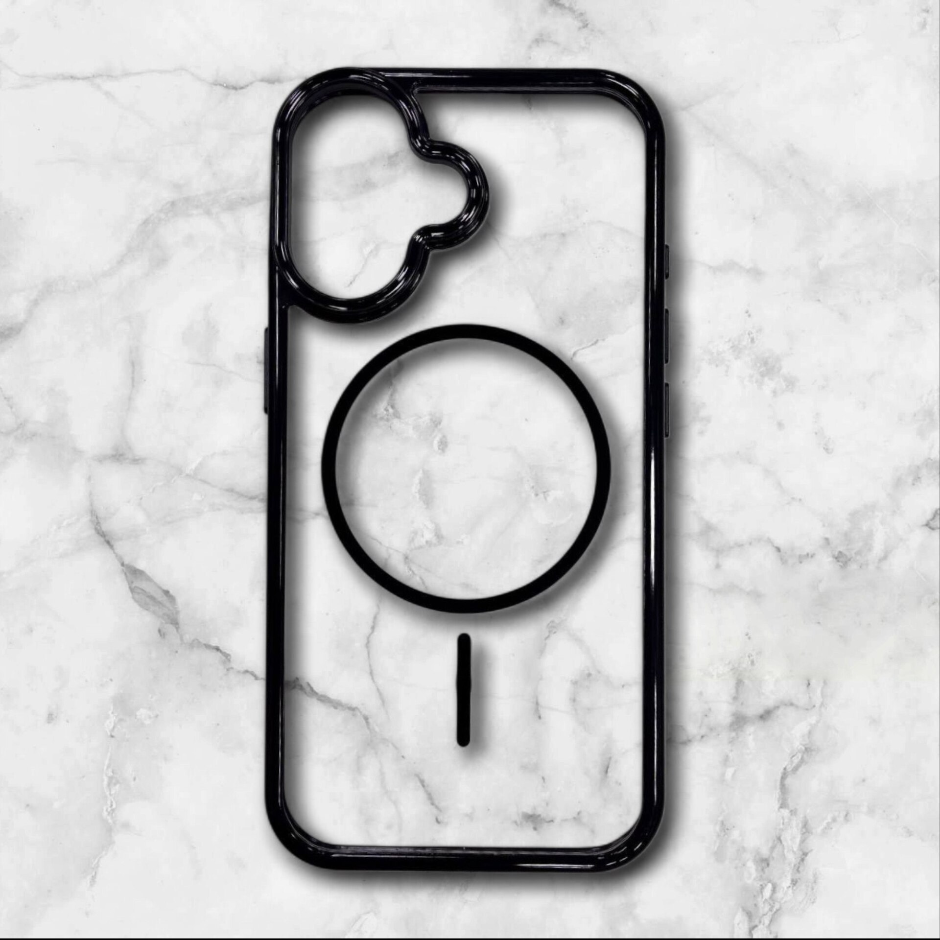  قاب شفاف iphone17 مگ‌سیف با حلقه و فریم رنگی رنگ مشکی – یونیک کیس 