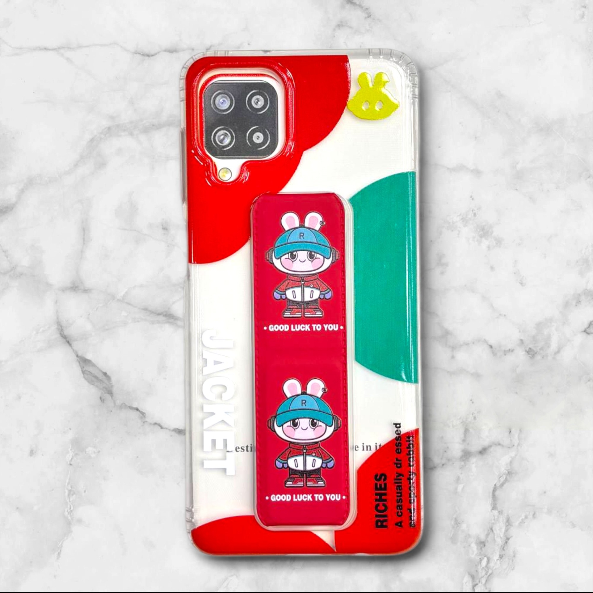  قاب طرح دار سامسونگsamsunga12 استندی شفاف GOODLUCK رنگ قرمز – یونیک کیس 