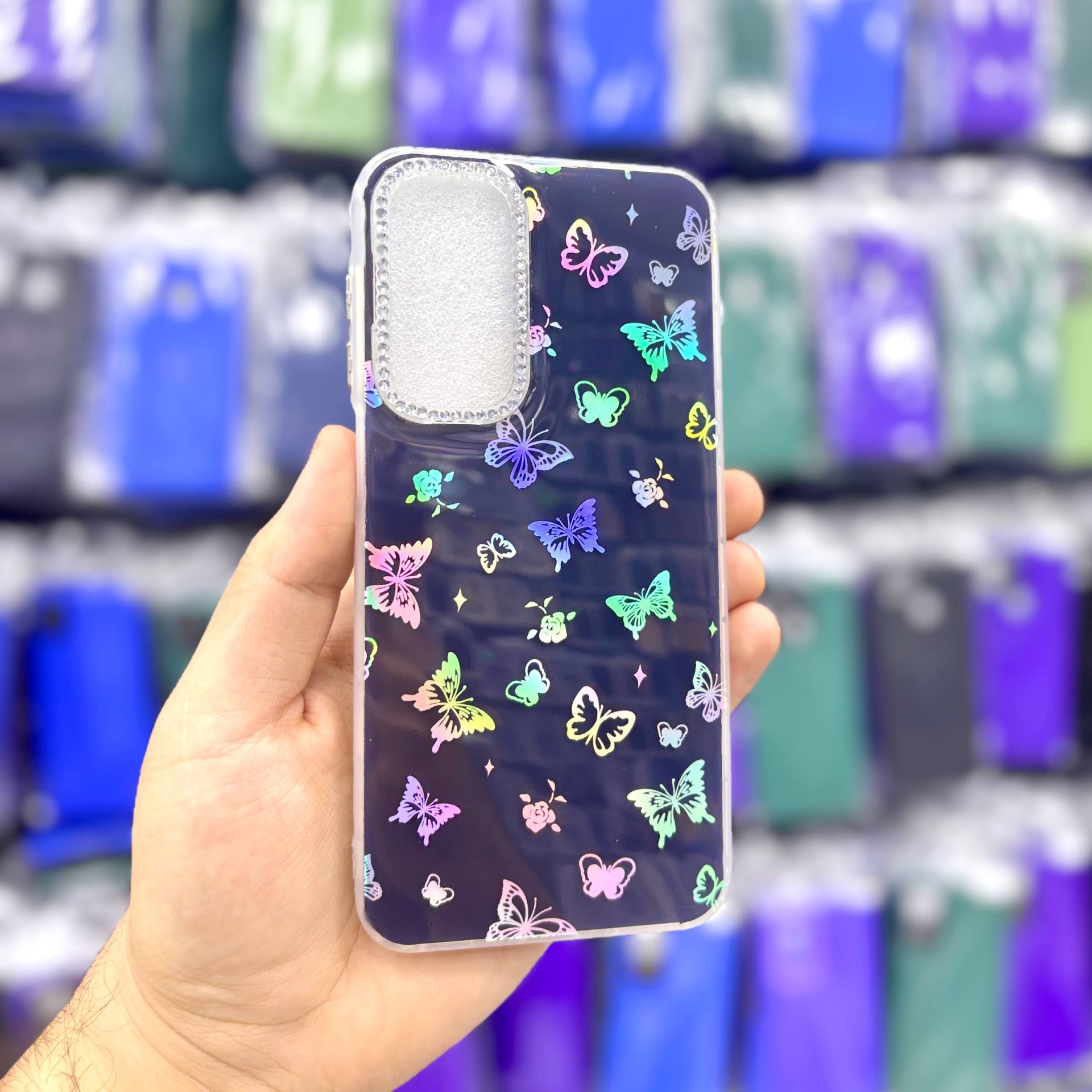 قاب سامسونگsamsunga17 پروانهای نگیندار هولوگرامی رنگ مشکی – یونیک کیس