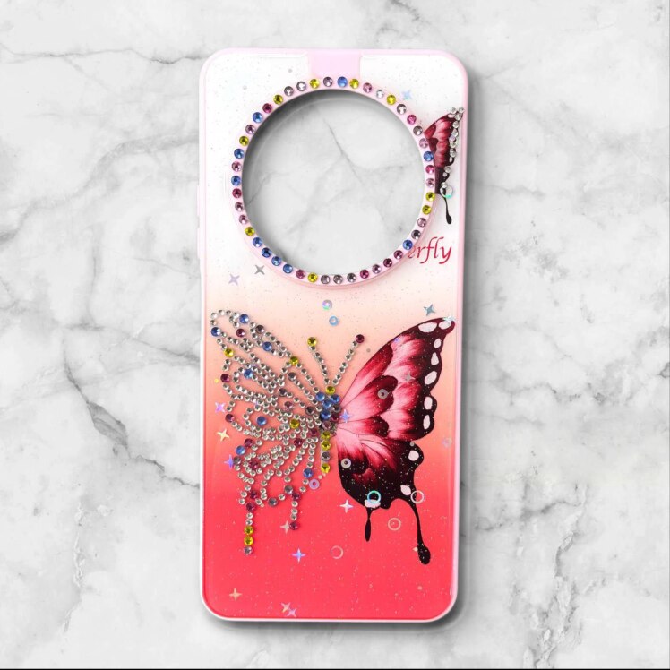 قاب طرح دار شیائومیredmipococ75 قاب پروانه نگین‌دار BUTTERFLY رنگ قرمز – یونیک کیس 
