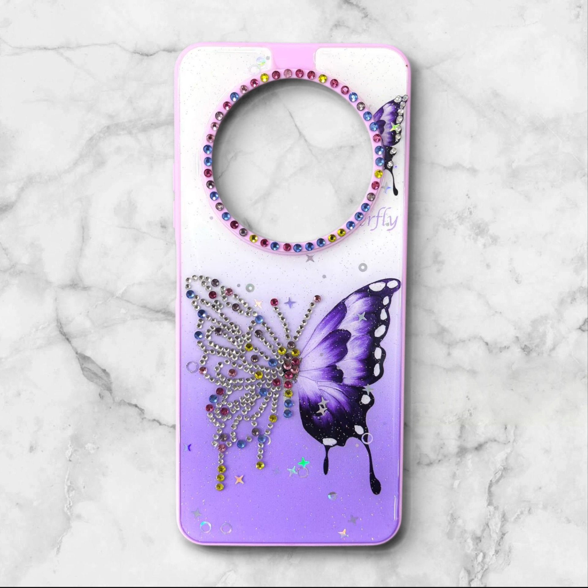  قاب طرح دار شیائومیredmipococ75 قاب پروانه نگین‌دار BUTTERFLY رنگ بنفش – یونیک کیس 