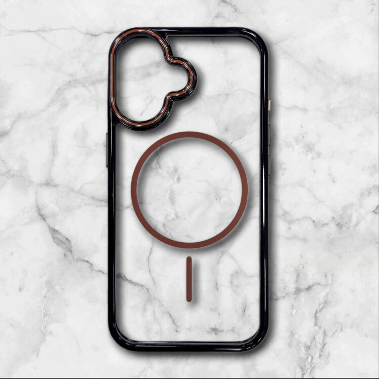 قاب شفاف iphone17 مگ‌سیف با حلقه و فریم رنگی رنگ قهوه ای – یونیک کیس 