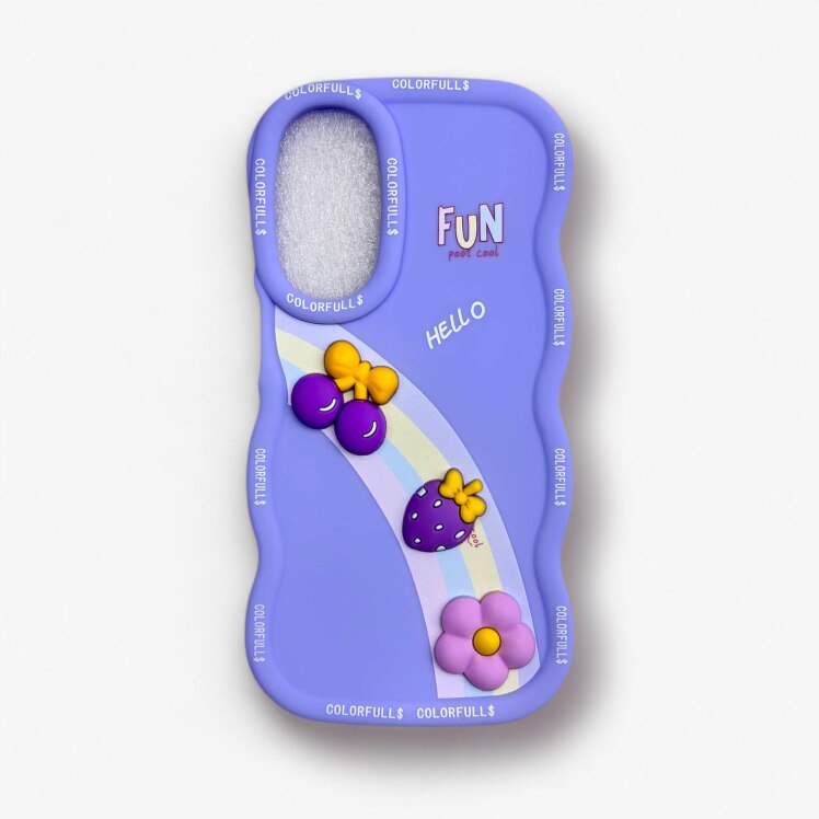 قاب طرح دار سامسونگsamsunga324g برجسته طرح میوه و رنگین‌کمان رنگ بنفش – یونیک کیس 