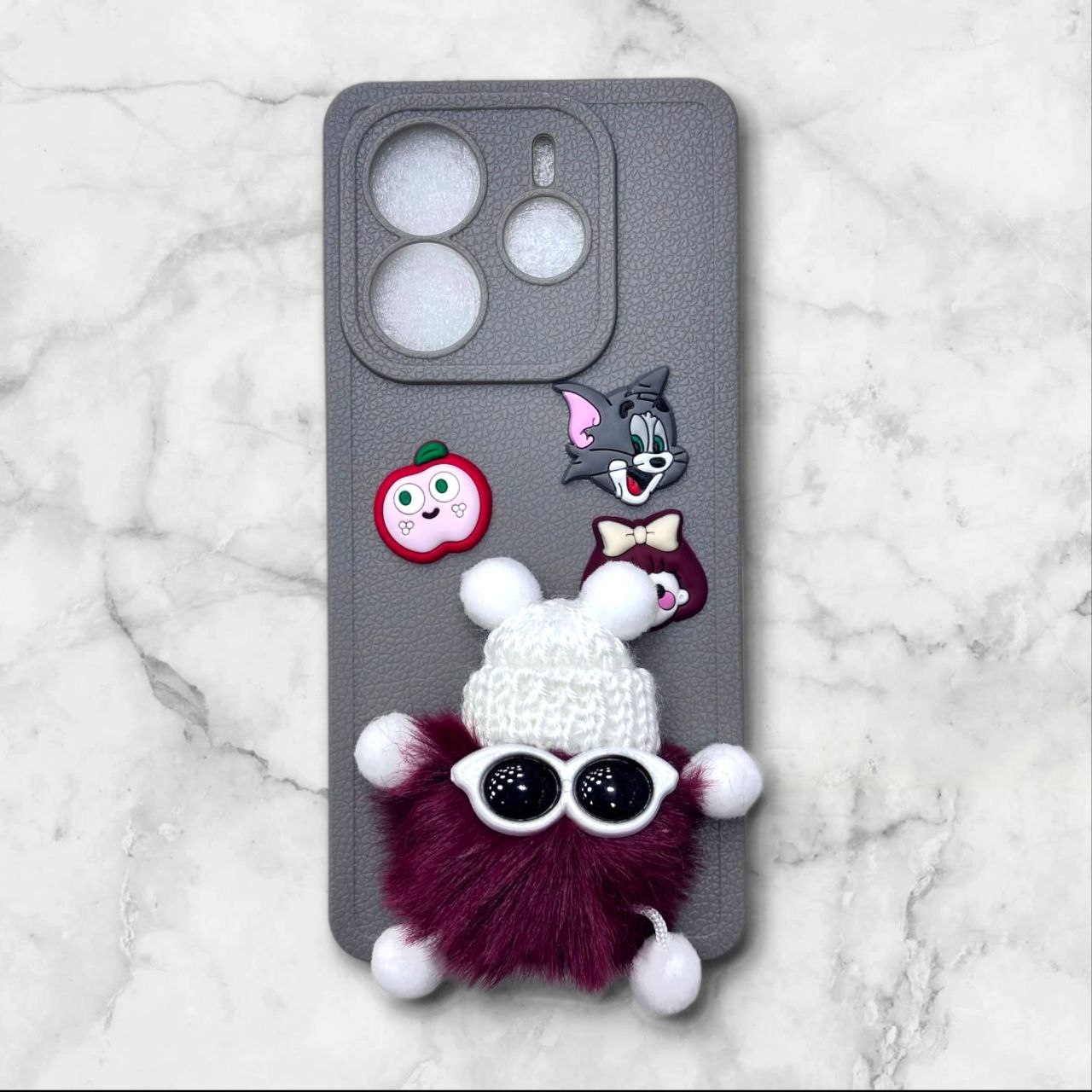  قاب پشمالو سه‌بعدی کارتونی شیائومی Note144G رنگ طوسی – یونیک کیس 