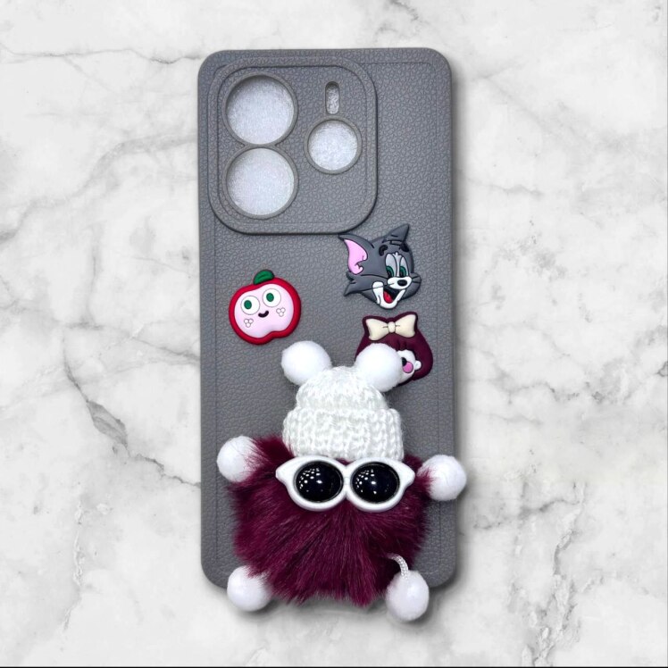 قاب پشمالو سه‌بعدی کارتونی شیائومی Note144G رنگ طوسی – یونیک کیس 