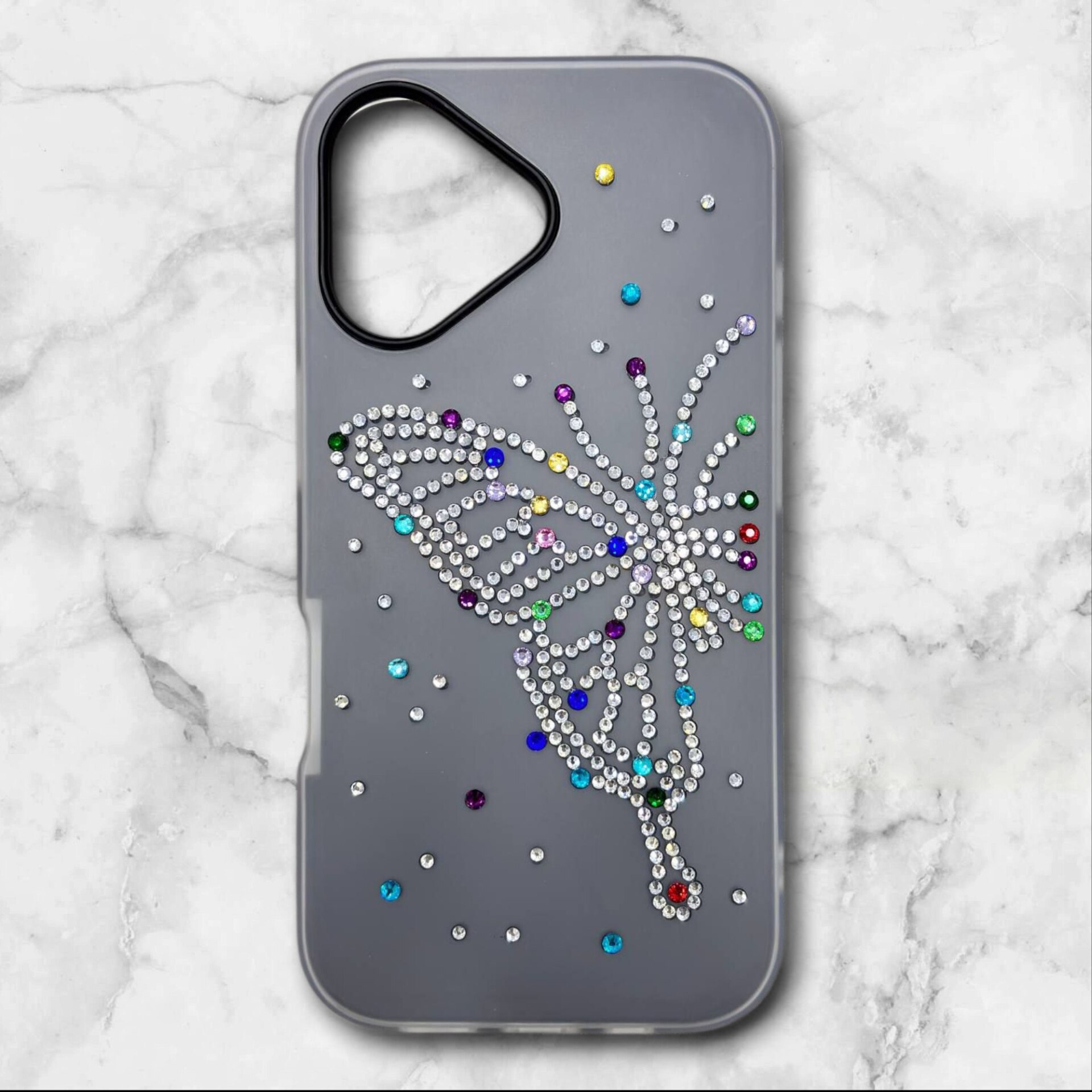 قاب ایفونiPhone17 پروانهای نگیندار سیلیکونی دولایه رنگ مشکی – یونیک کیس