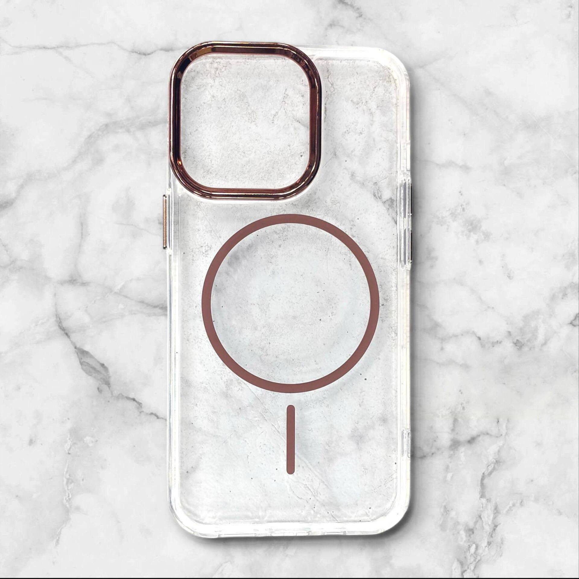  قاب ایفونiPhone13pro شفاف با لبه فلزی براق رنگ صحرایی – یونیک کیس 