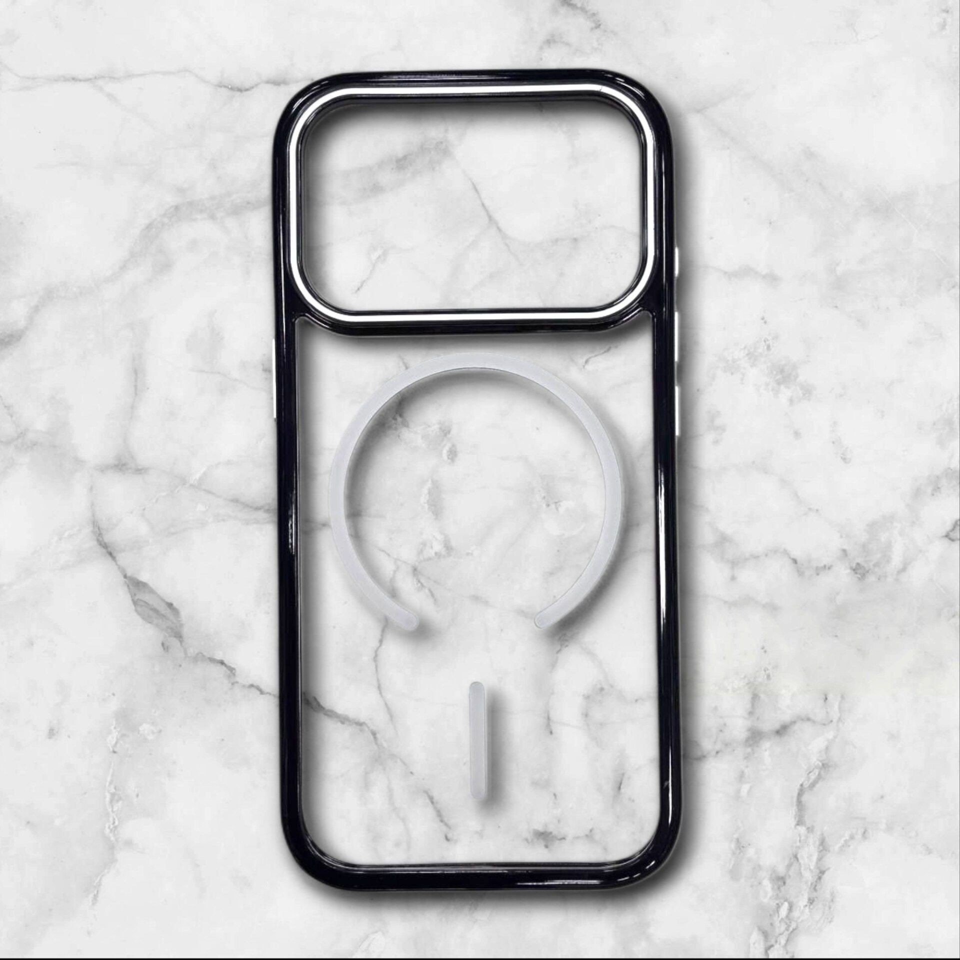  قاب شفاف iphone17pro مگ‌سیف با حلقه و فریم رنگی رنگ سفید – یونیک کیس 