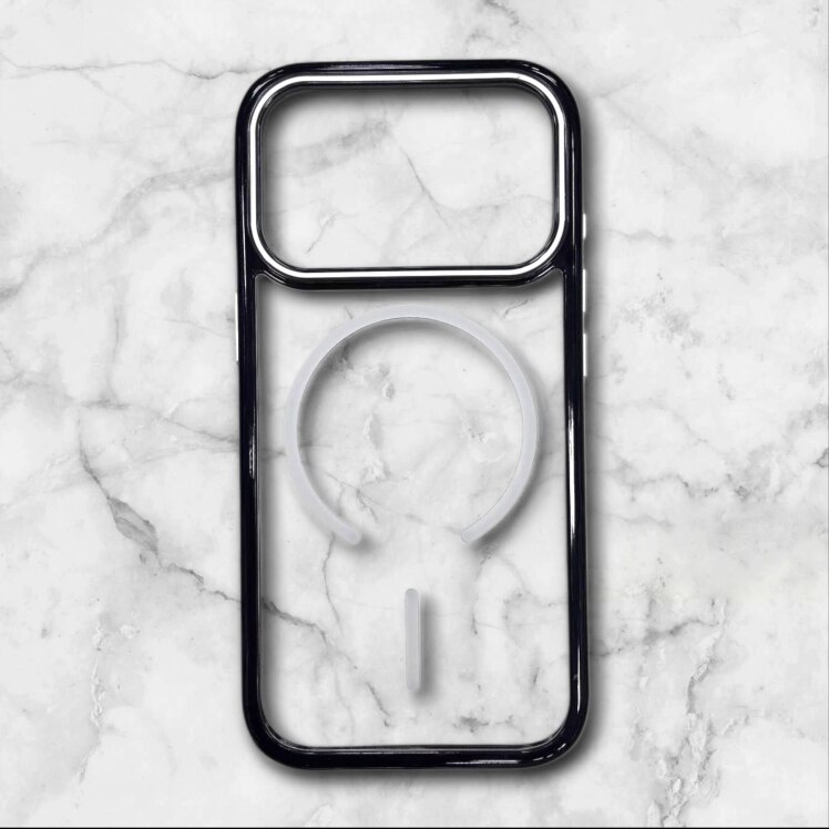 قاب شفاف iphone17pro مگ‌سیف با حلقه و فریم رنگی رنگ سفید – یونیک کیس 