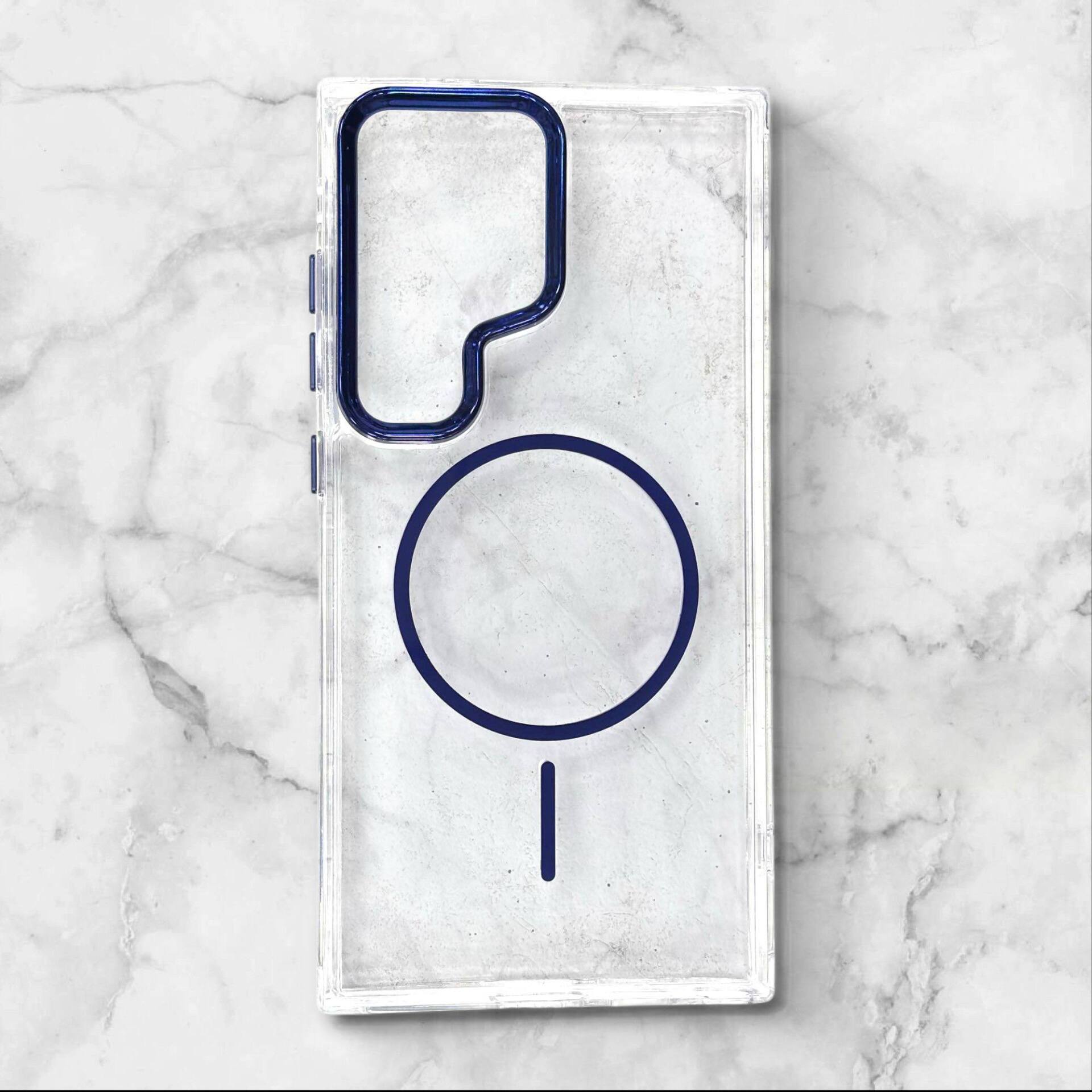  قاب سامسونگsamsungs25ultra شفاف با لبه فلزی براق رنگ سورمه ای – یونیک کیس 