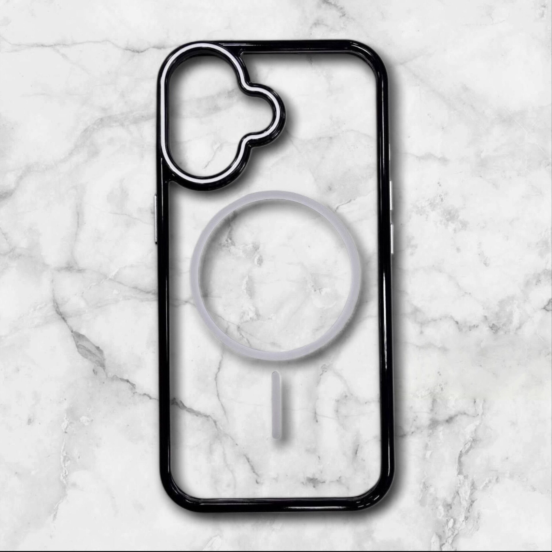  قاب شفاف iphone17 مگ‌سیف با حلقه و فریم رنگی رنگ سفید – یونیک کیس 