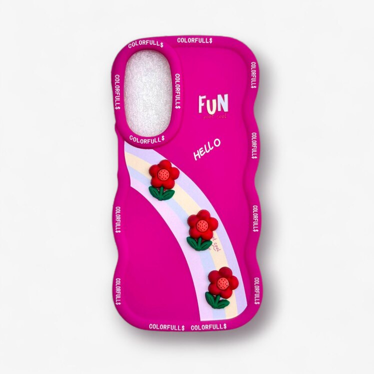 قاب طرح دار سامسونگsamsunga25 برجسته طرح میوه و رنگین‌کمان رنگ صورتی پررنگ – یونیک کیس 