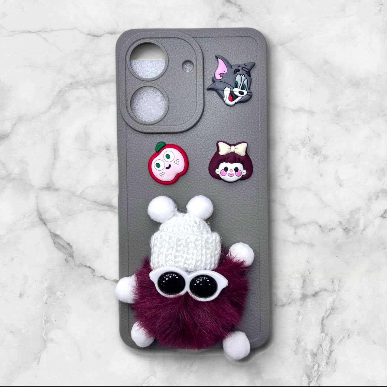  قاب پشمالو سه‌بعدی کارتونی شیائومی Redmi13C رنگ طوسی – یونیک کیس 