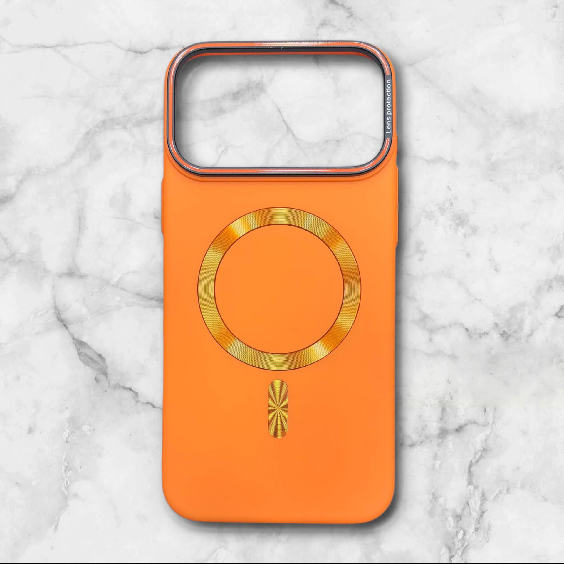  قاب ایفون iPhone17promax مگ‌سیف کربن با فریم فلزی لنز رنگ نارنجی – یونیک کیس 