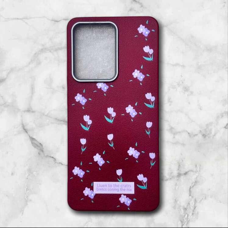 قاب طرح دار گل دار – Flower case شیائومی RedmiNote13Pro4G رنگ زرشکی – یونیک کیس 