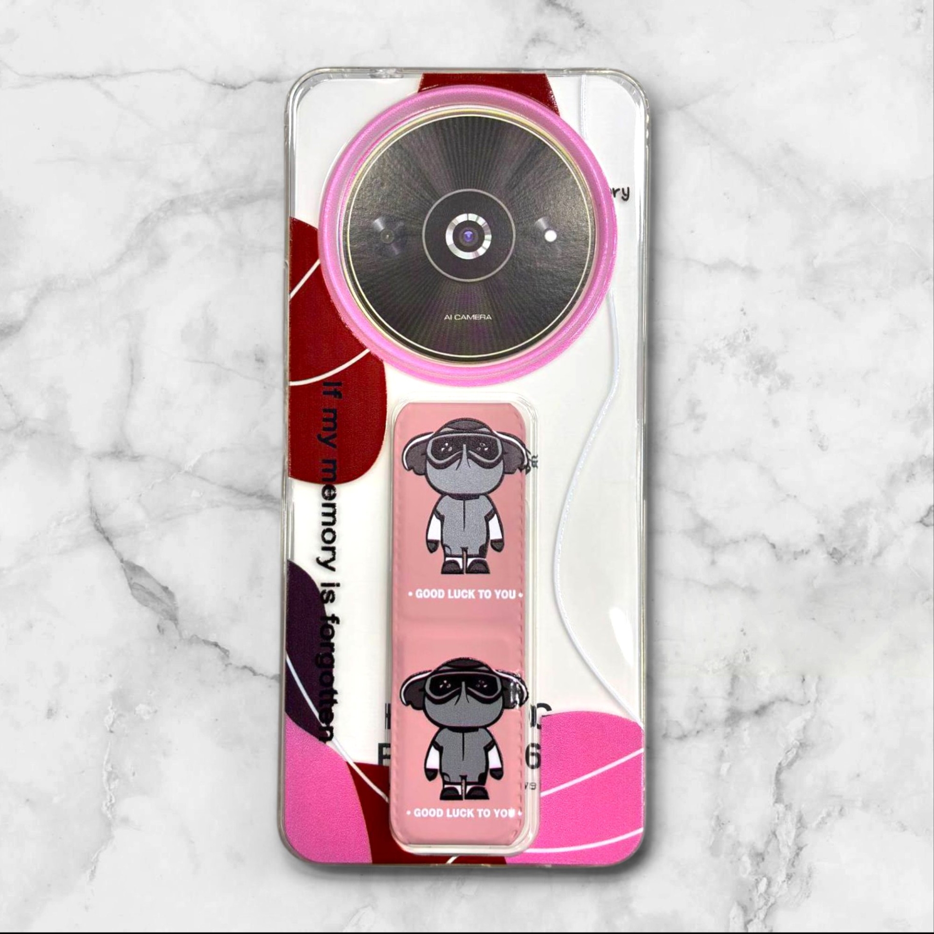  قاب طرح دار شیائومیredmia3 استندی شفاف GOODLUCK رنگ صورتی – یونیک کیس 