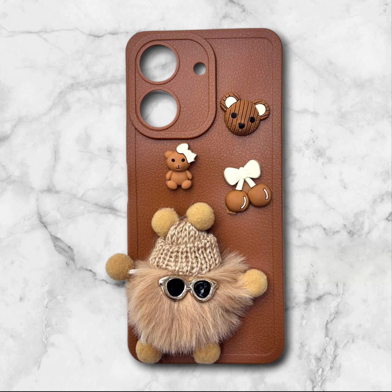  قاب پشمالو سه‌بعدی کارتونی شیائومی Redmi13C رنگ قهوه ای – یونیک کیس 