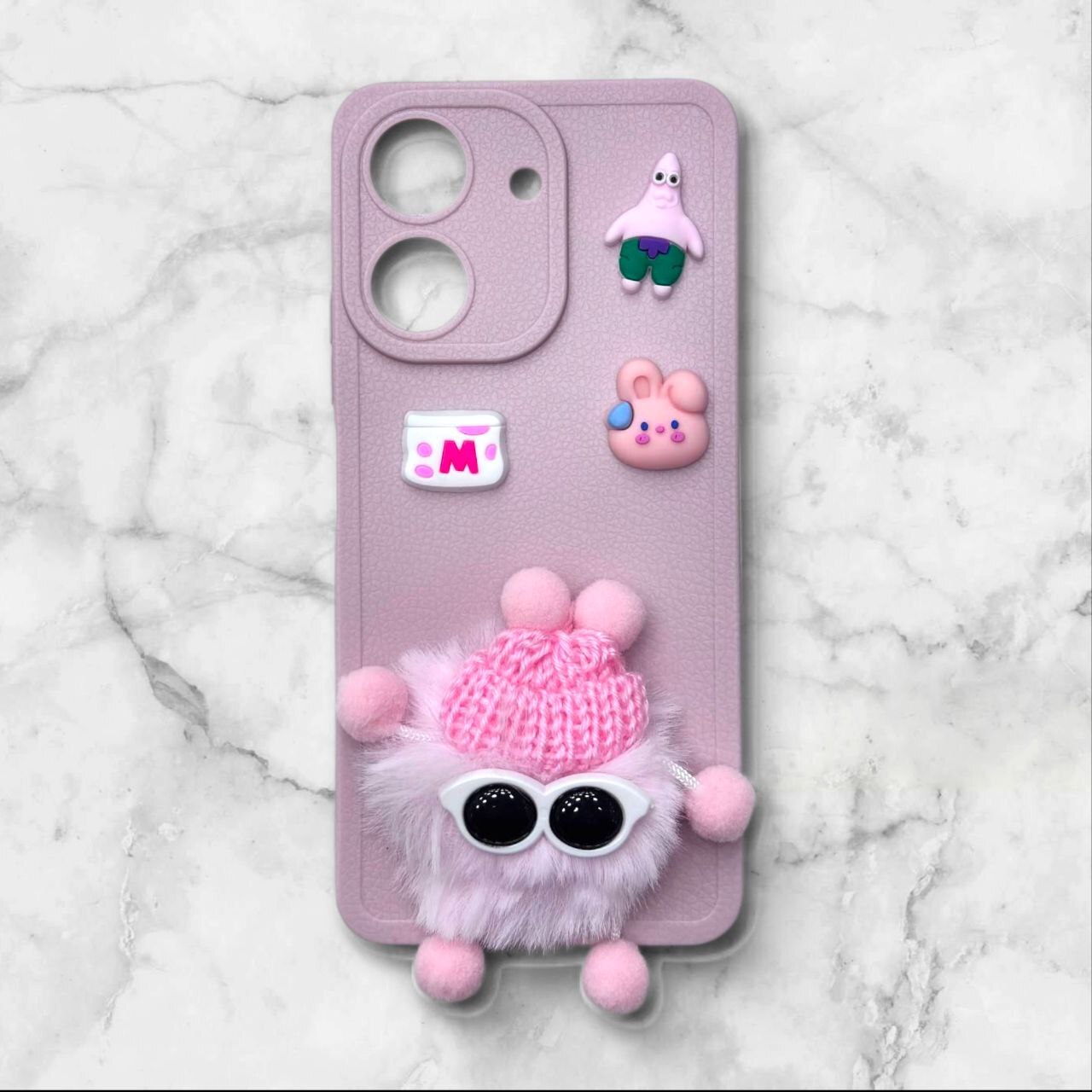  قاب پشمالو سه‌بعدی کارتونی شیائومیRedmi13C رنگ صورتی – یونیک کیس 