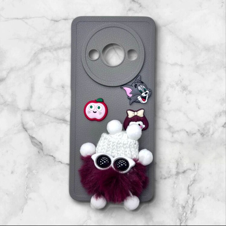 قاب پشمالو سه‌بعدی کارتونی شیائومی RedmiA3x رنگ طوسی – یونیک کیس 