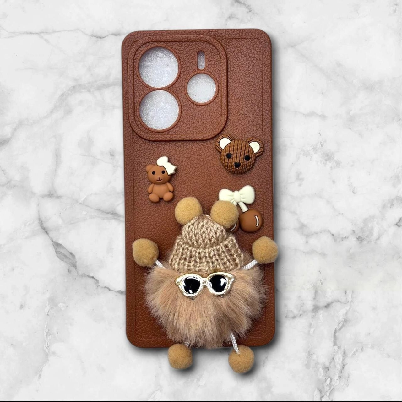  قاب پشمالو سه‌بعدی کارتونی شیائومی Note144G رنگ قهوه ای – یونیک کیس 