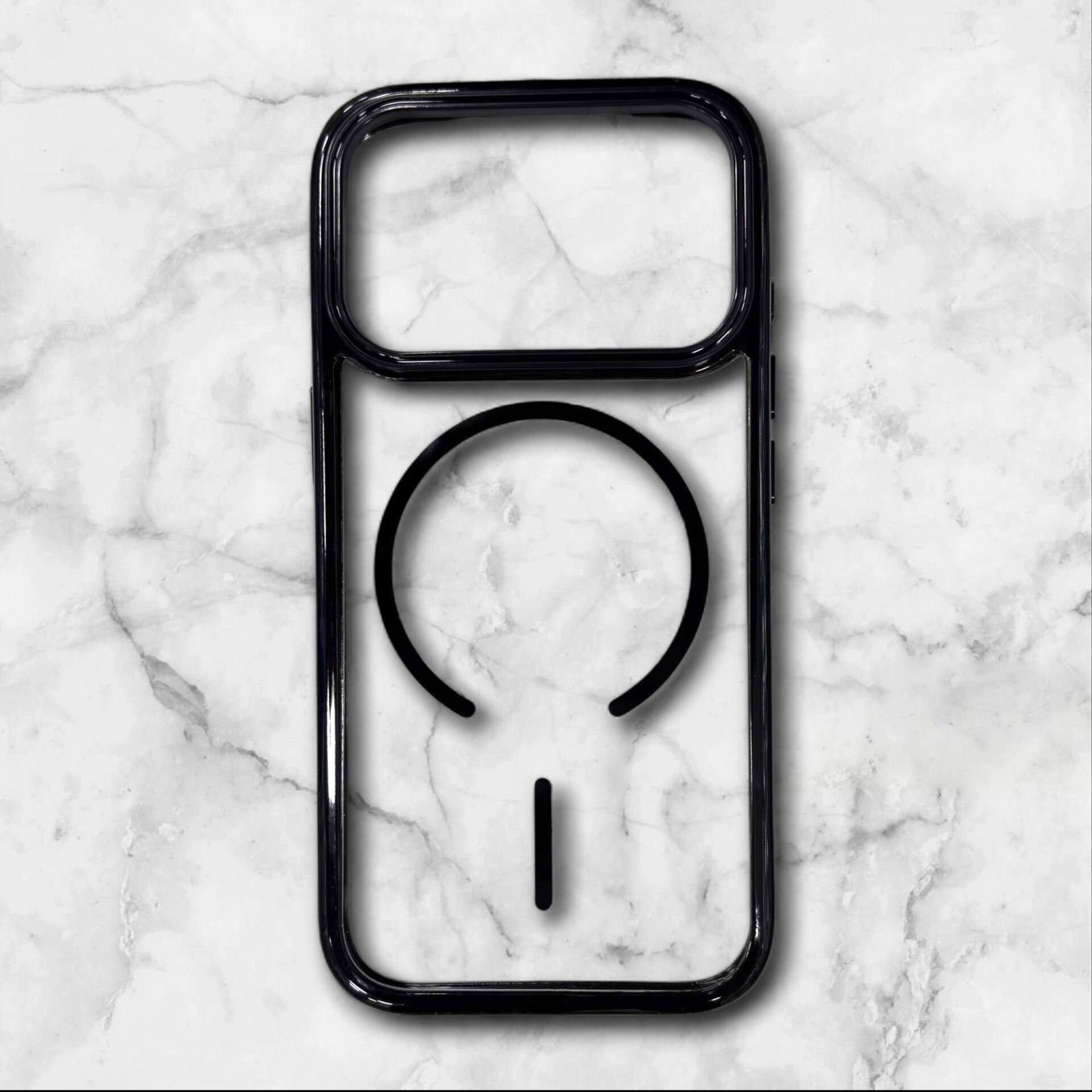  قاب شفاف iphone17pro مگ‌سیف با حلقه و فریم رنگی رنگ مشکی – یونیک کیس 