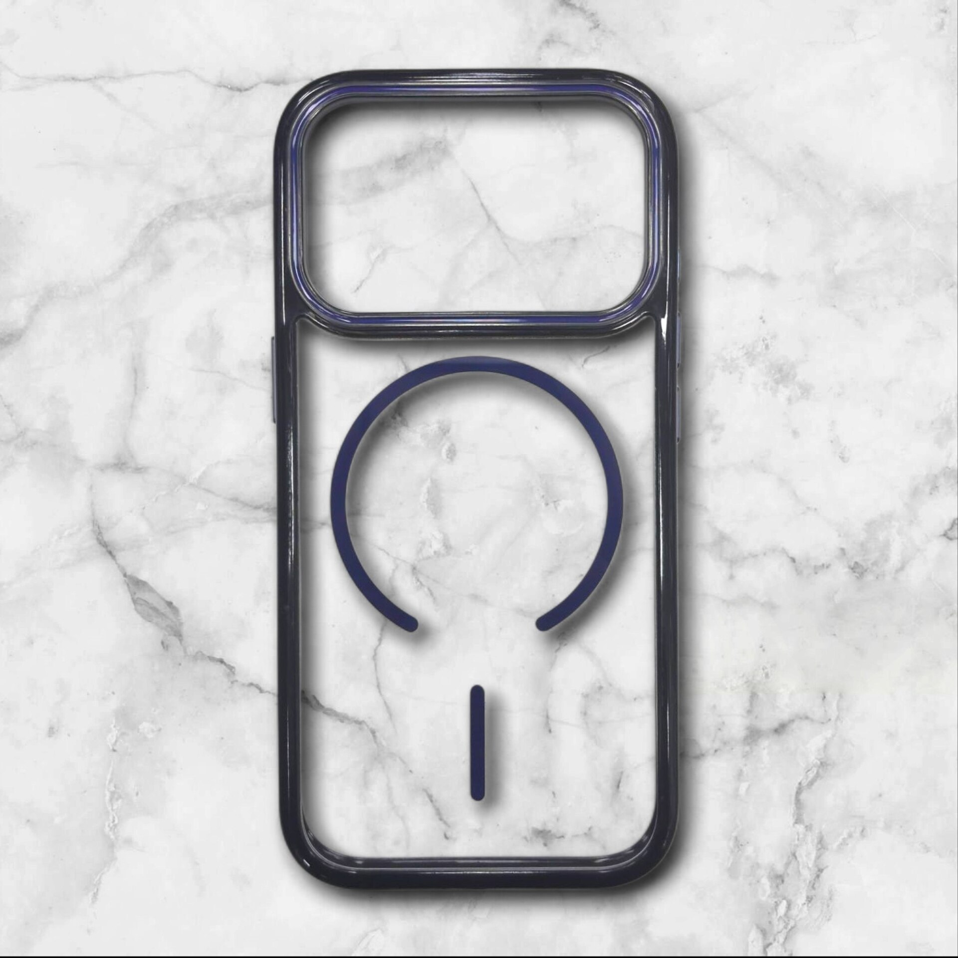  قاب شفاف iphone17pro مگ‌سیف با حلقه و فریم رنگی رنگ سورمه ای – یونیک کیس 