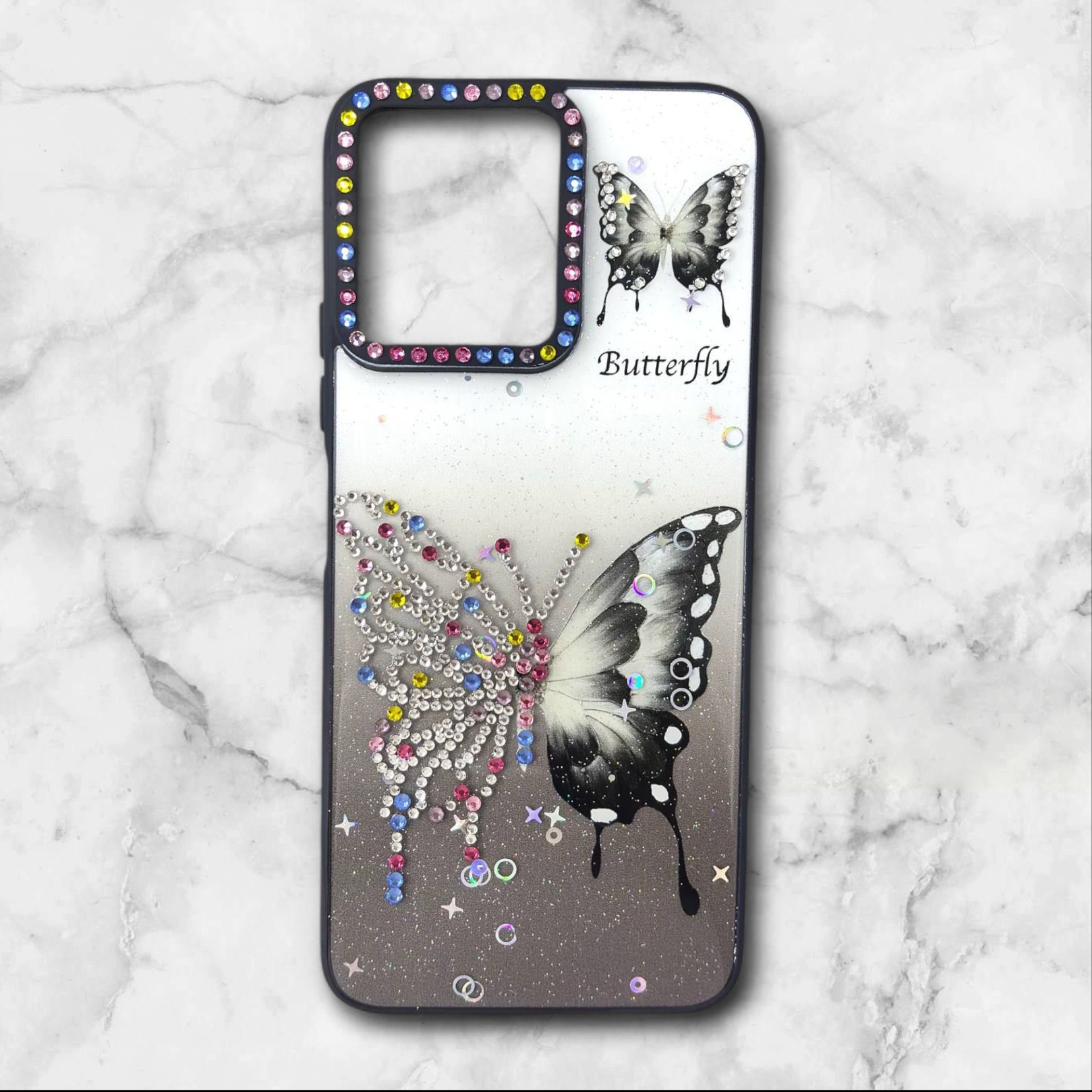 قاب طرح دار شیائومیredmi12 قاب پروانه نگیندار BUTTERFLY رنگ مشکی – یونیک کیس