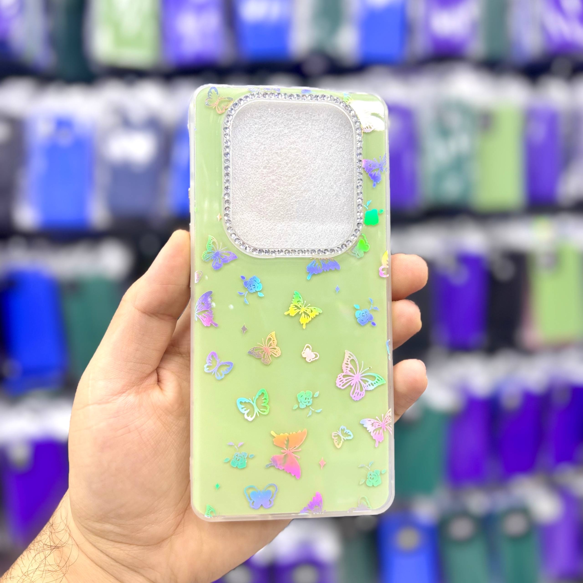  قاب شیائومیredminote14pro4g پروانه‌ای نگین‌دار هولوگرامی رنگ سبز – یونیک کیس 