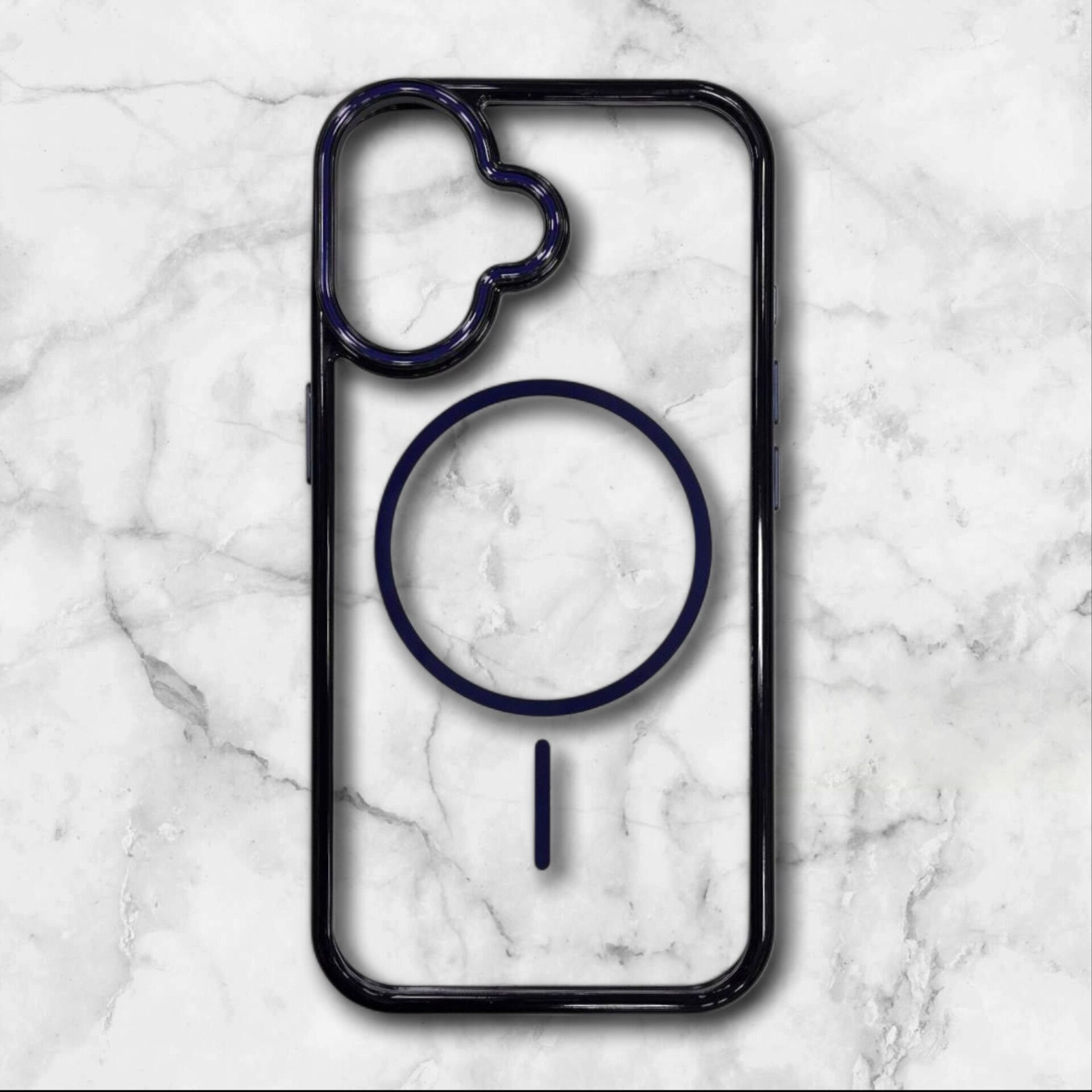  قاب شفاف iphone17 مگ‌سیف با حلقه و فریم رنگی رنگ سورمه ای – یونیک کیس 