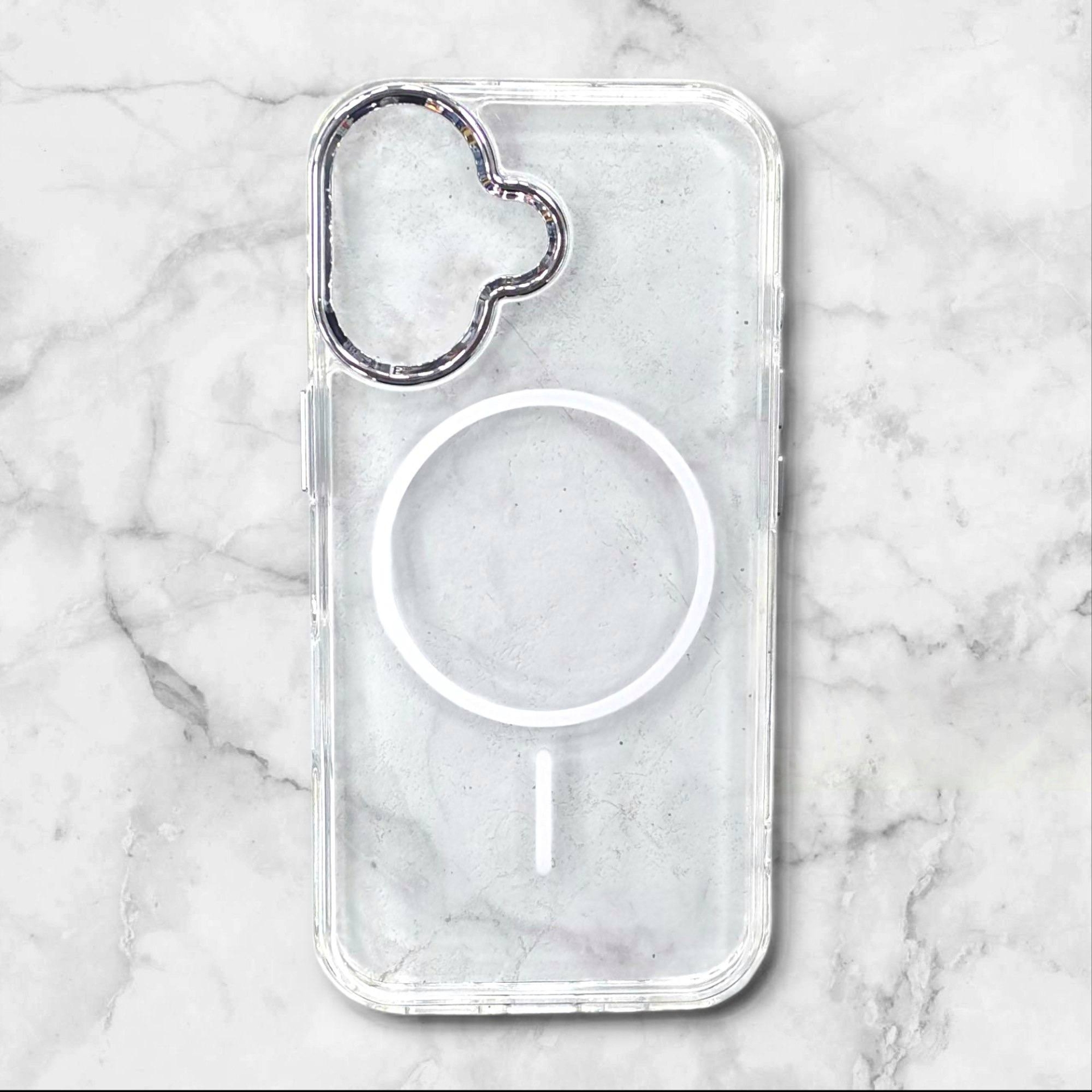  قاب ایفونiPhone16 شفاف با لبه فلزی براق رنگ سفید – یونیک کیس 