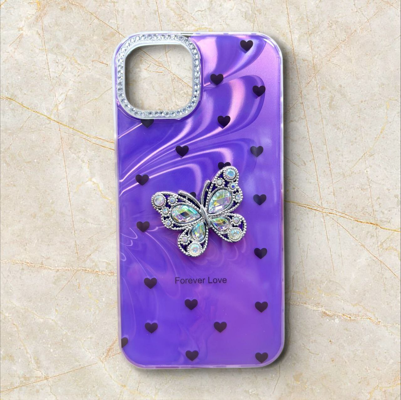  قاب پروانه نگینی آیفون iPhone16ProMax رنگ بنفش – Butterfly Crystal – یونیک کیس 