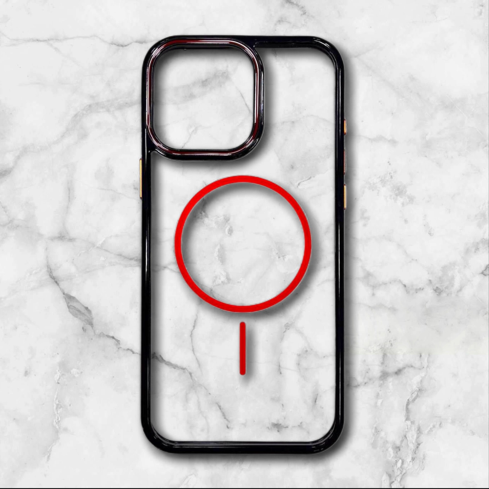  قاب شفاف iphone16promax مگ‌سیف با حلقه و فریم رنگی رنگ نارنجی – یونیک کیس 