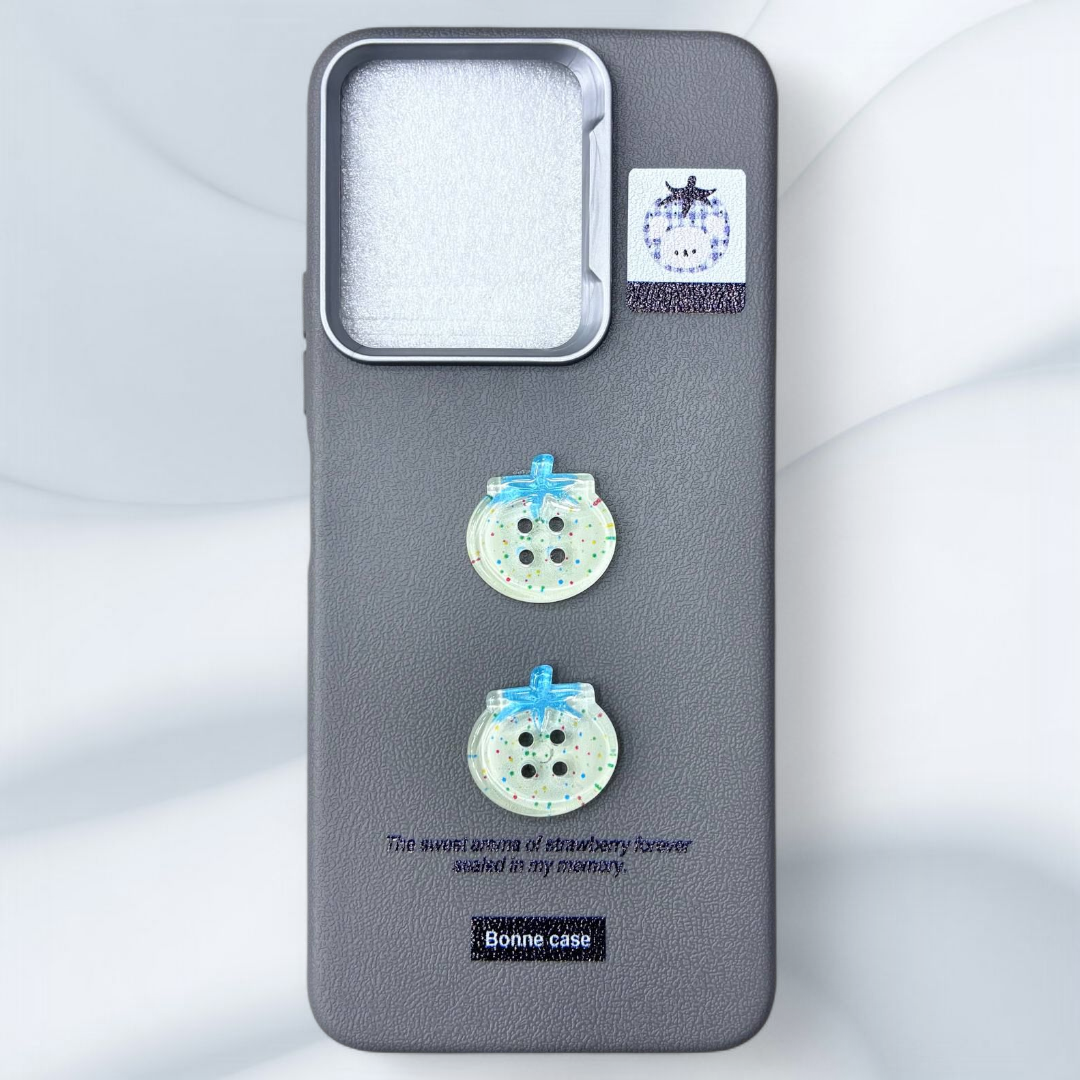  قاب چرمی طرح‌دار شیائومی redmi12 رنگ طوسی – Bonne Case-یونیک کیس 