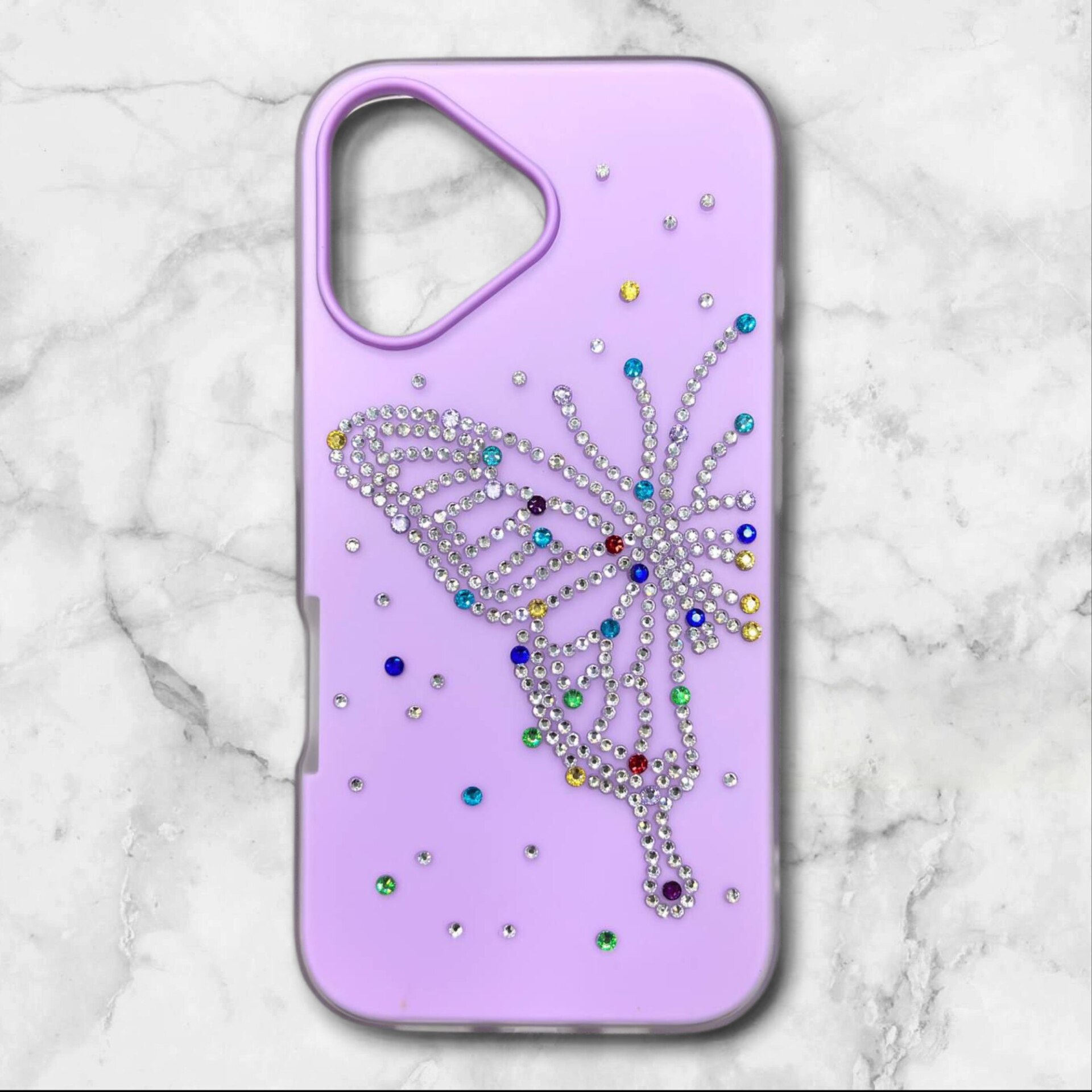 قاب ایفونiPhone17 پروانهای نگیندار سیلیکونی دولایه رنگ بنفش – یونیک کیس