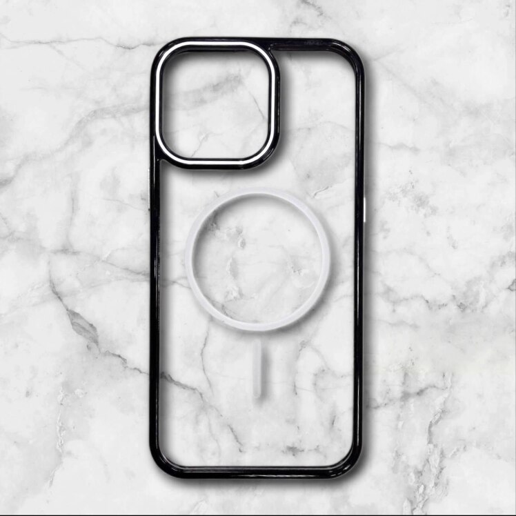 قاب شفاف iphone12 مگ‌سیف با حلقه و فریم رنگی رنگ سفید – یونیک کیس 