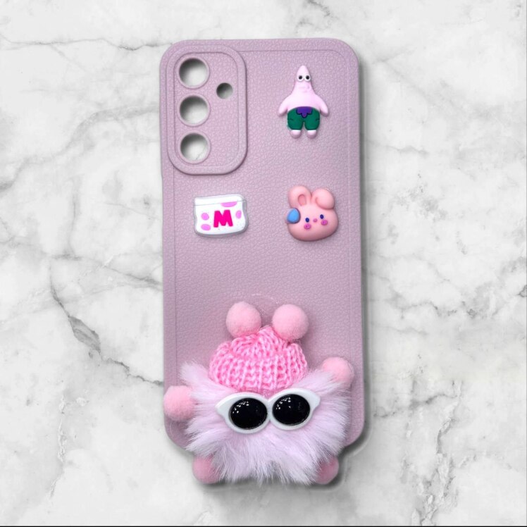 قاب پشمالو سه‌بعدی کارتونی سامسونگ A16 رنگ صورتی – یونیک کیس 