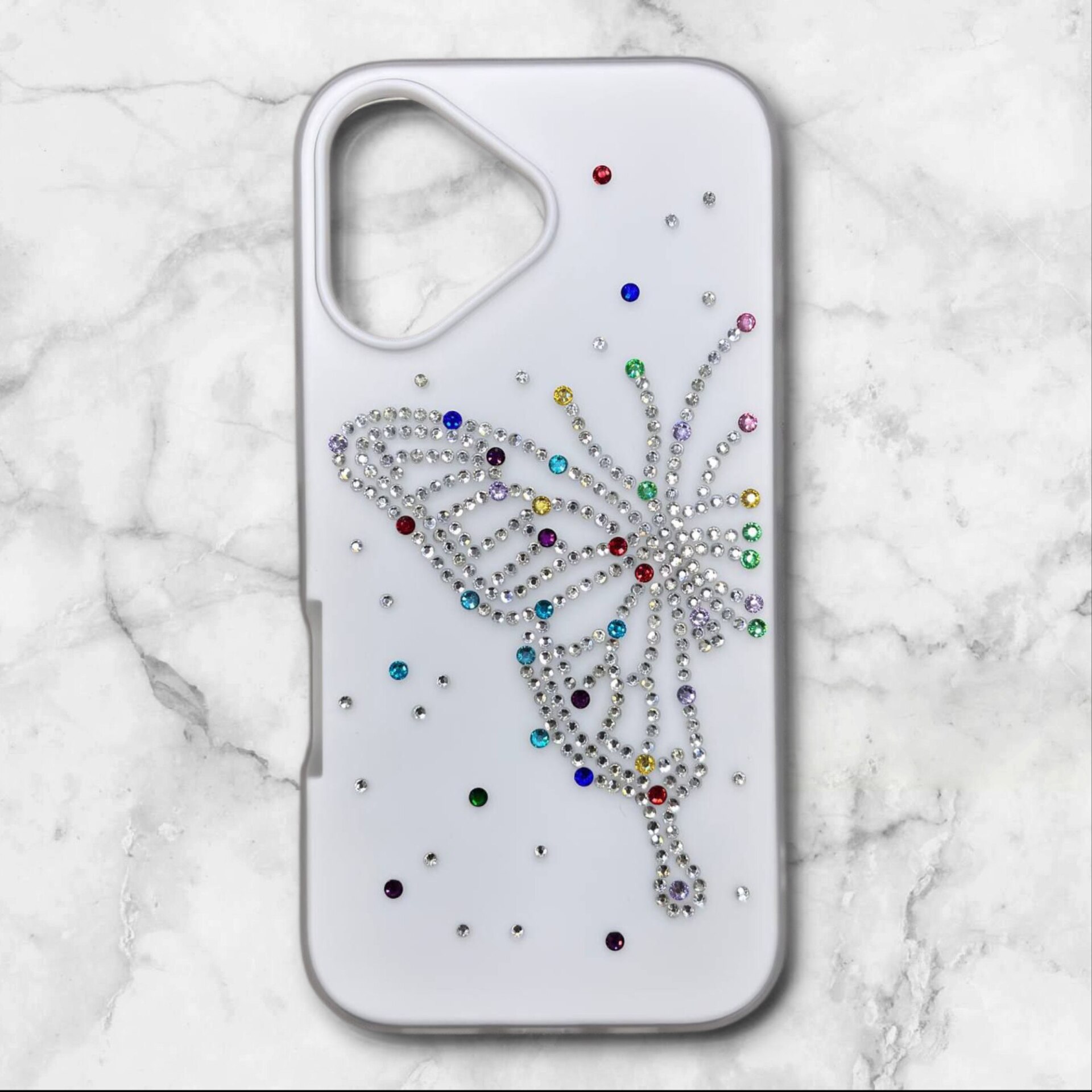 قاب ایفونiPhone17 پروانهای نگیندار سیلیکونی دولایه رنگ سفید – یونیک کیس