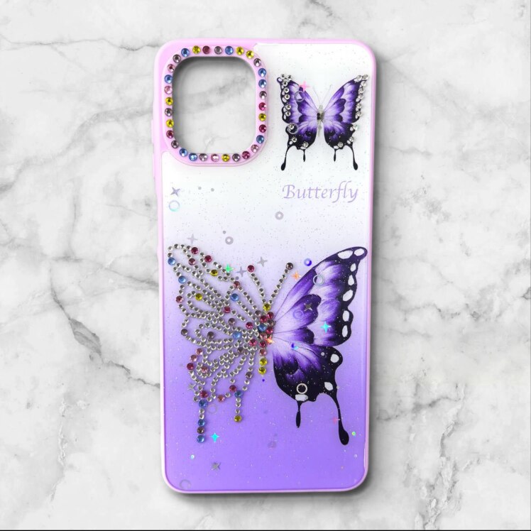 قاب طرح دار سامسونگsamsunga06 قاب پروانه نگین‌دار BUTTERFLY رنگ بنفش – یونیک کیس 