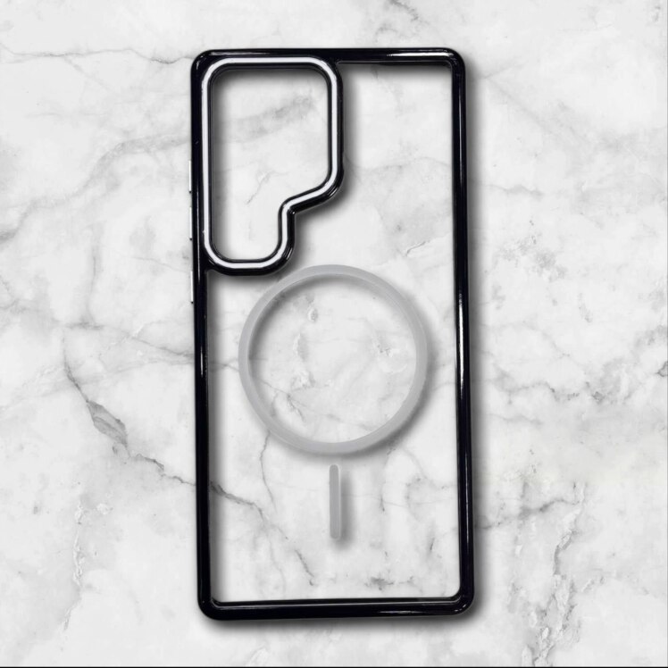 قاب شفاف samsungs23ultra مگ‌سیف با حلقه و فریم رنگی رنگ سفید – یونیک کیس 