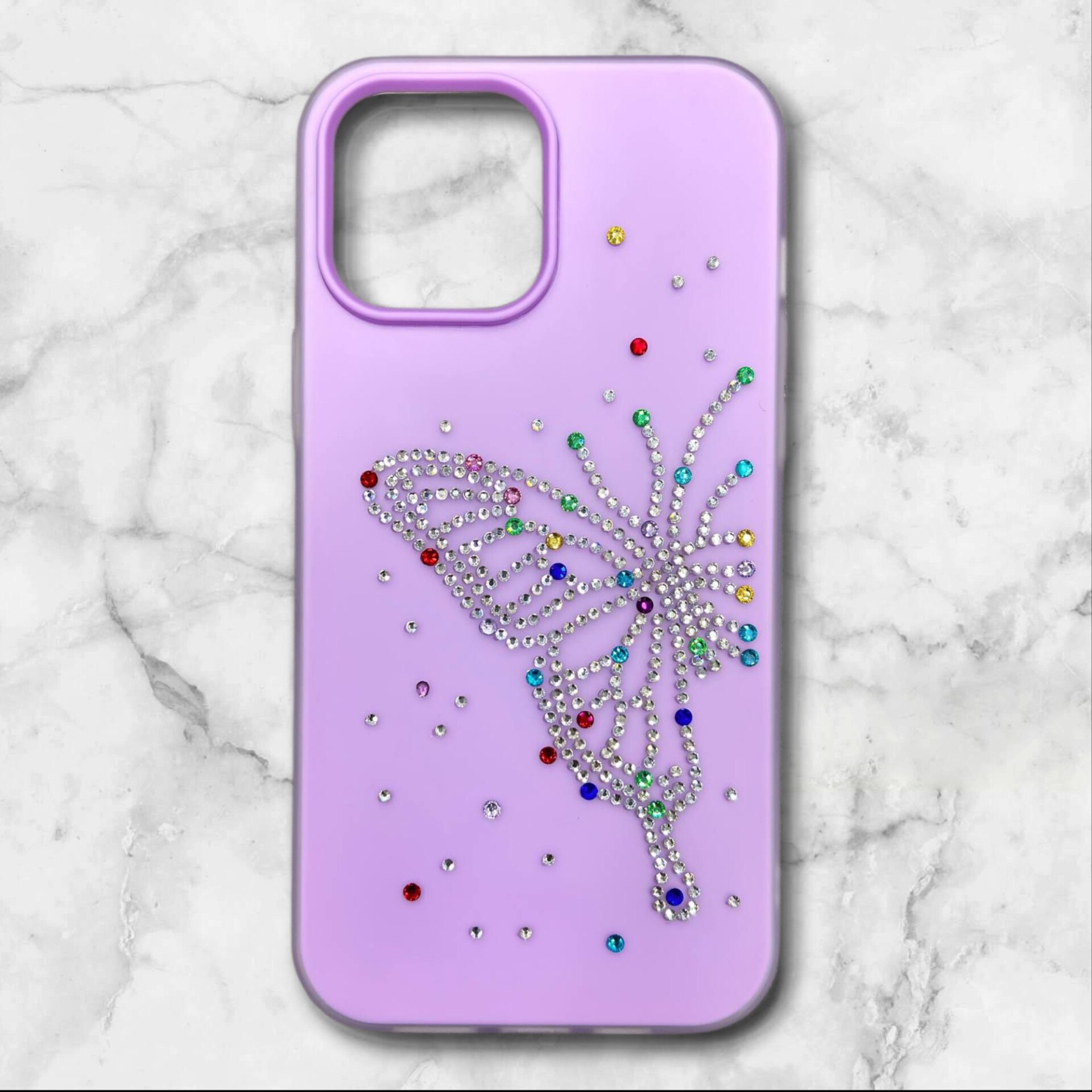  قاب ایفونiPhone11pro پروانه‌ای نگین‌دار سیلیکونی دولایه رنگ بنفش – یونیک کیس 