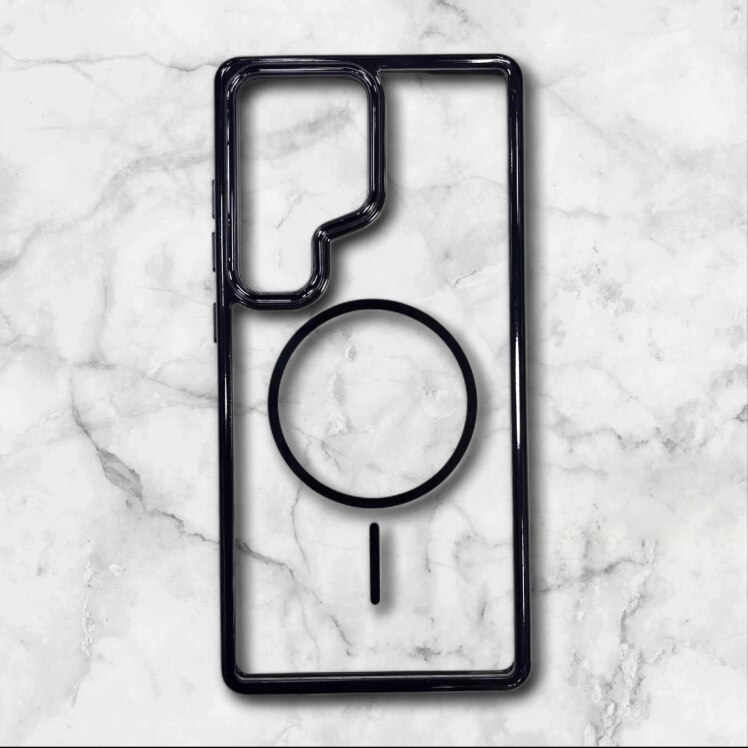 قاب شفاف samsungs24ultra مگ‌سیف با حلقه و فریم رنگی رنگ مشکی – یونیک کیس 