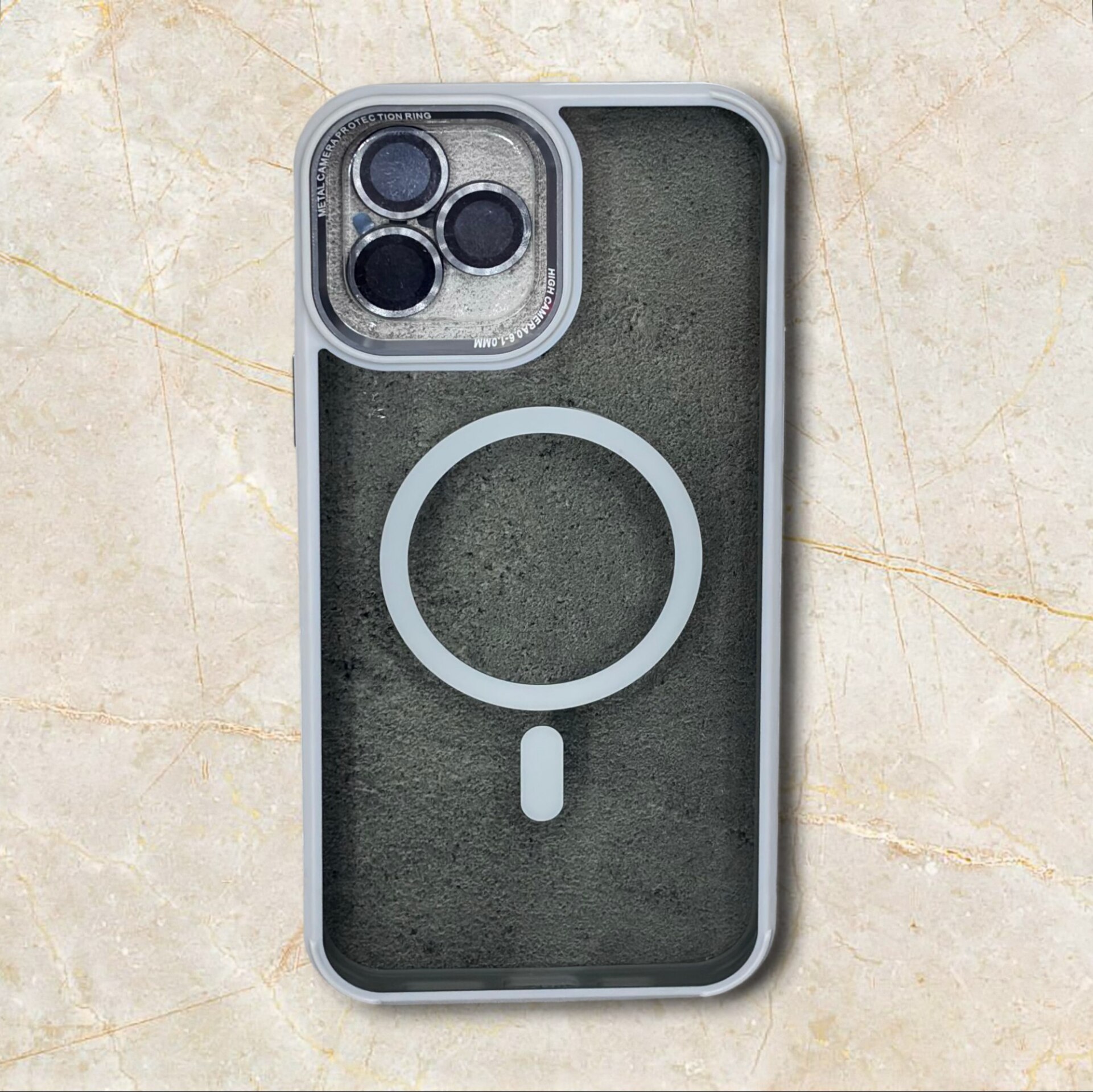  قاب آیفون iPhone15PROMAX مگ‌ سیف مات با محافظ لنز فلزی رنگ خاکستری – یونیک کیس 