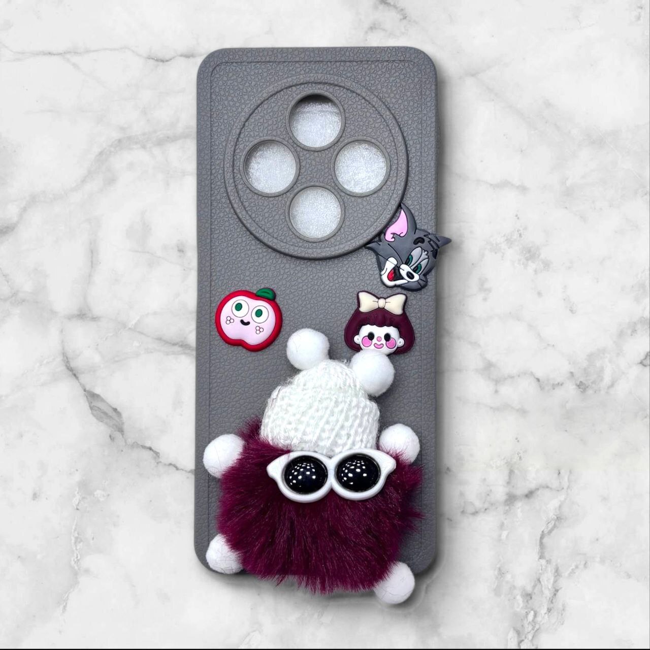  قاب پشمالو سه‌بعدی کارتونی شیائومیRedmi14C رنگ طوسی – یونیک کیس 