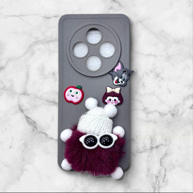 قاب پشمالو سه‌بعدی کارتونی شیائومیPocoC75 رنگ طوسی – یونیک کیس 