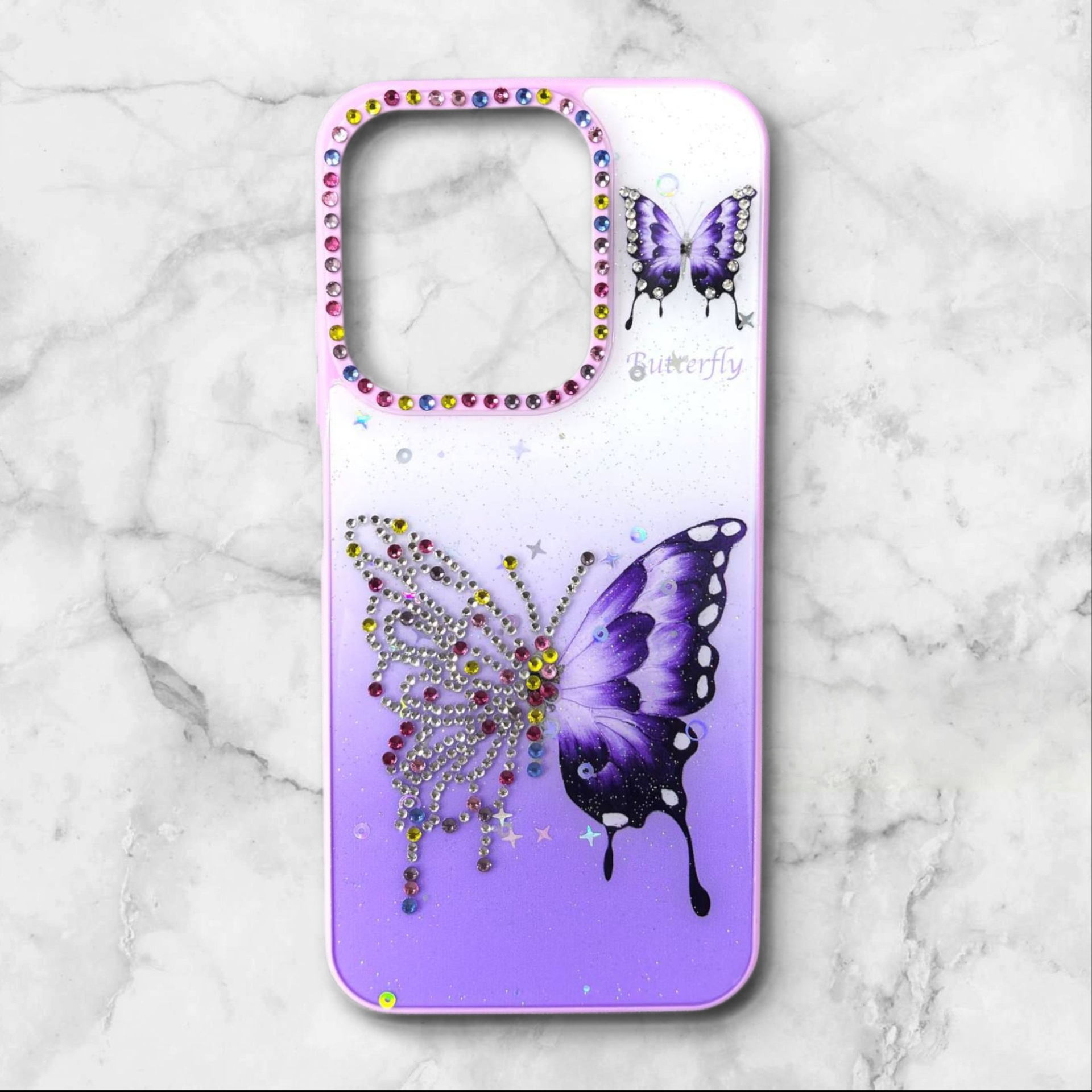  قاب طرح دار شیائومیredmipococ85 قاب پروانه نگین‌دار BUTTERFLY رنگ بنفش – یونیک کیس 